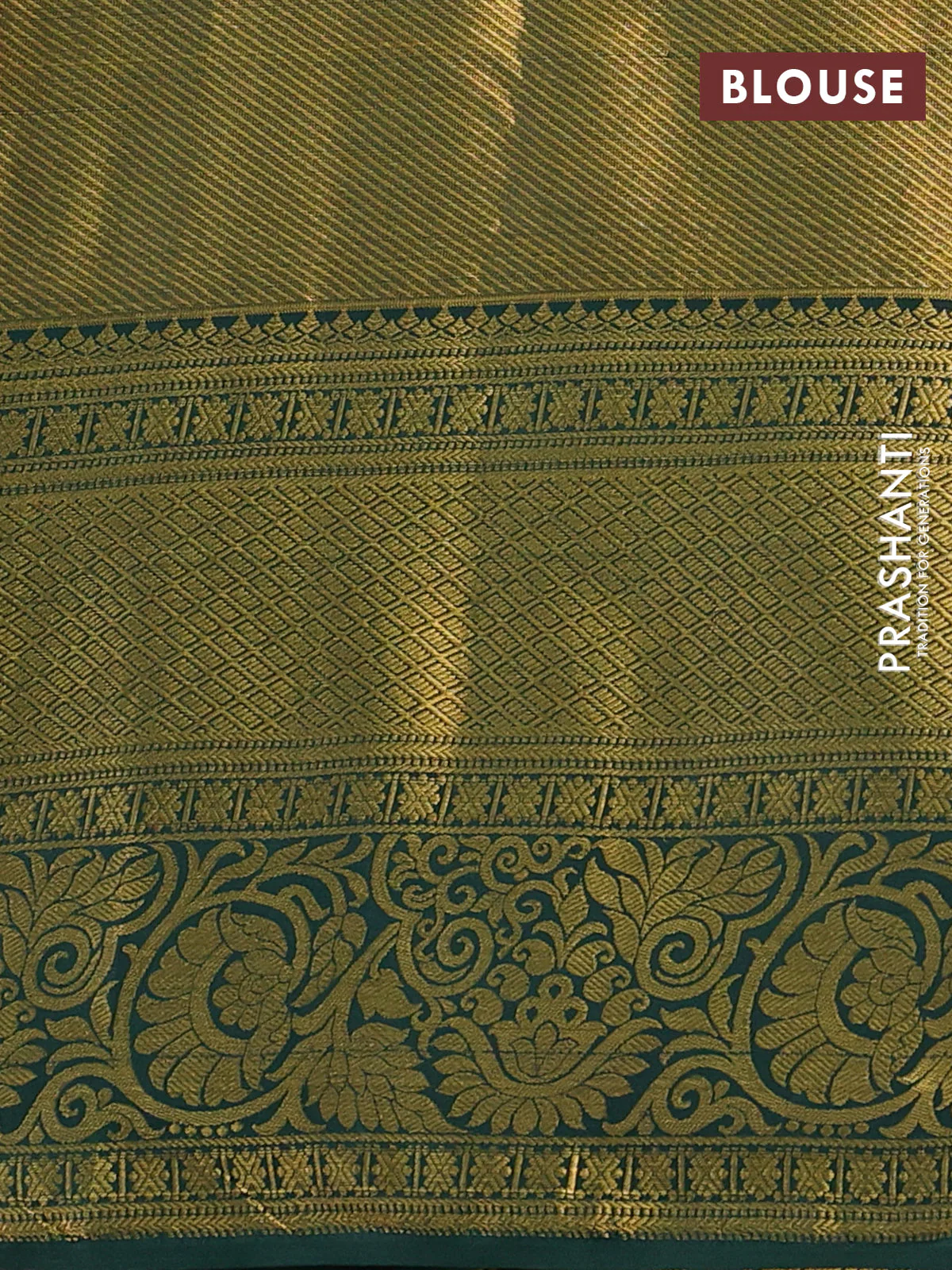 Kanchipuram tissue silk saree maroon and green with allover zari woven brocade weaves and long zari woven border - Image 3