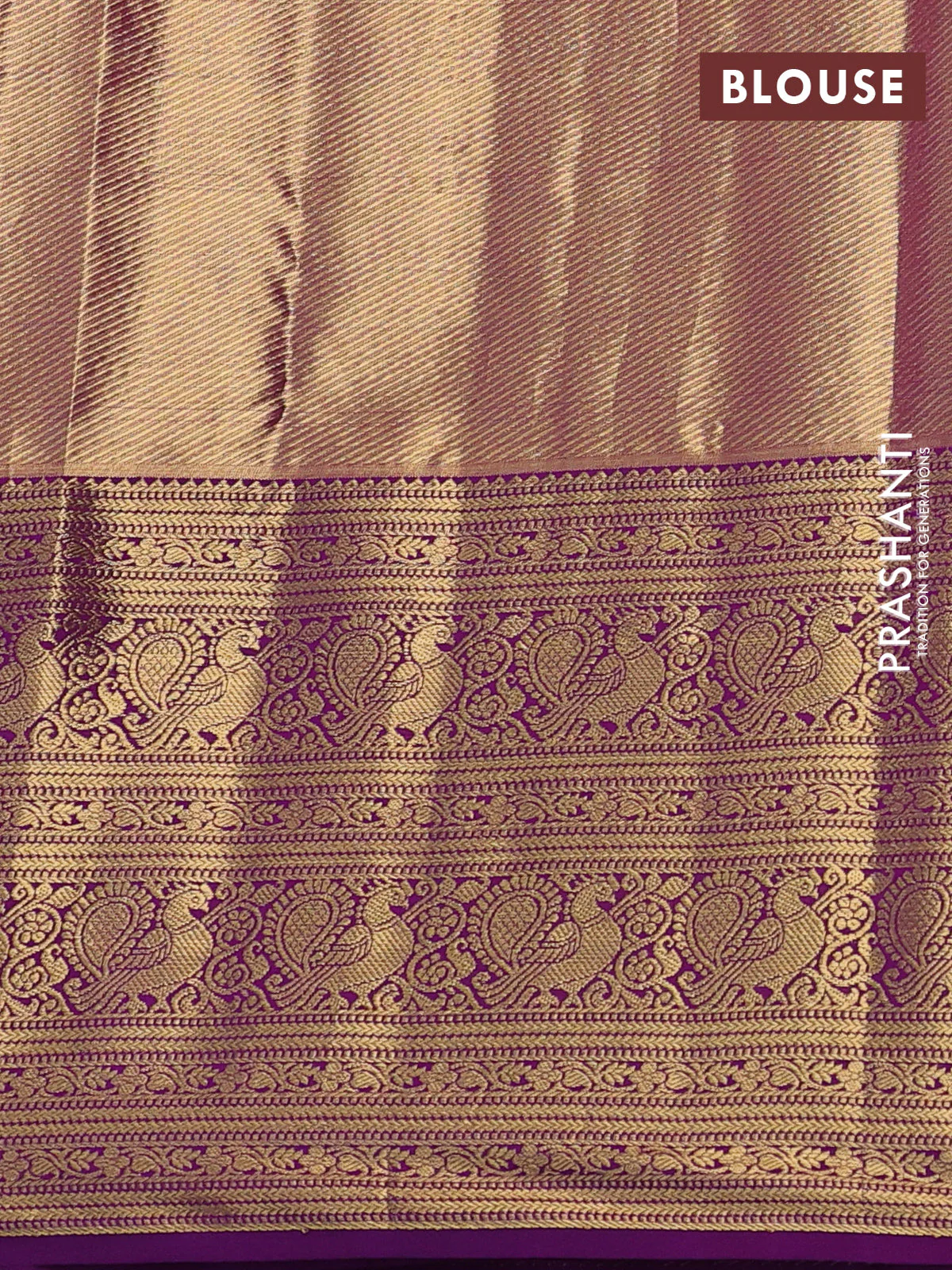 Kanchipuram tissue silk saree mustard yellow and purple with allover zari woven brocade weaves and long zari woven border - Image 3