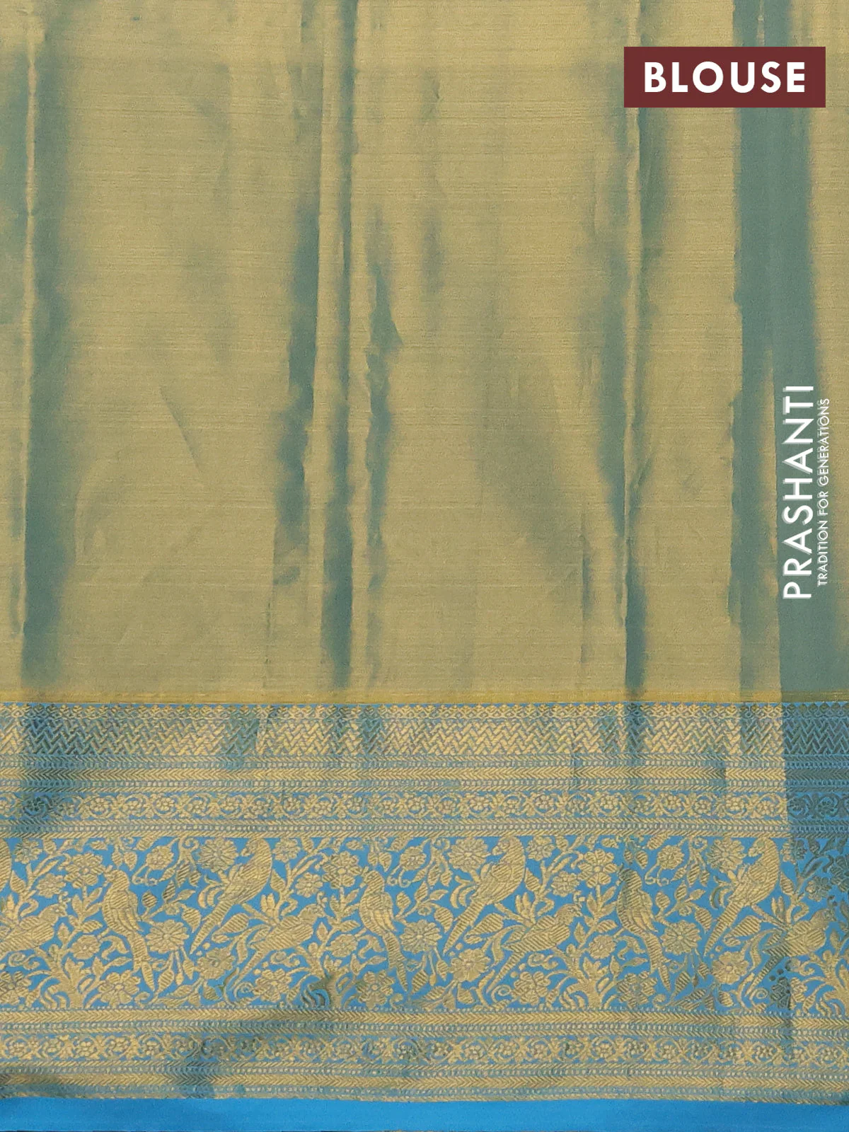 Kanchipuram tissue silk saree pastel blue and teal blue with allover zari woven brocade weaves and zari woven border - Image 3