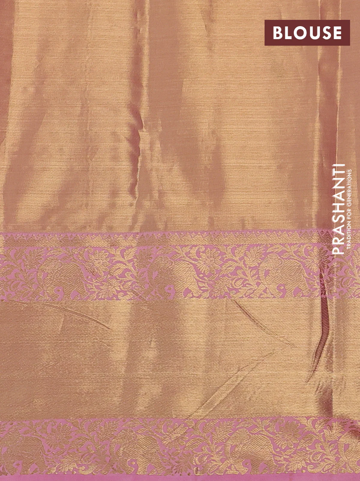 Kanchipuram tissue silk saree pastel lavender and peach pink with allover zari woven brocade weaves and long zari woven border - Image 3