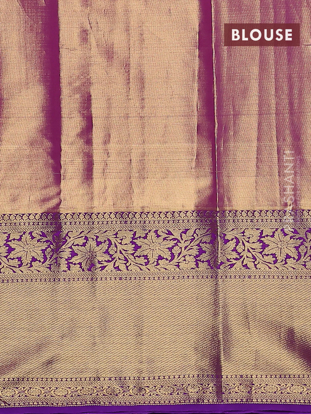 Kanchipuram tissue silk saree pastel pink and purple with allover zari woven brocade weaves and long zari woven border - Image 3