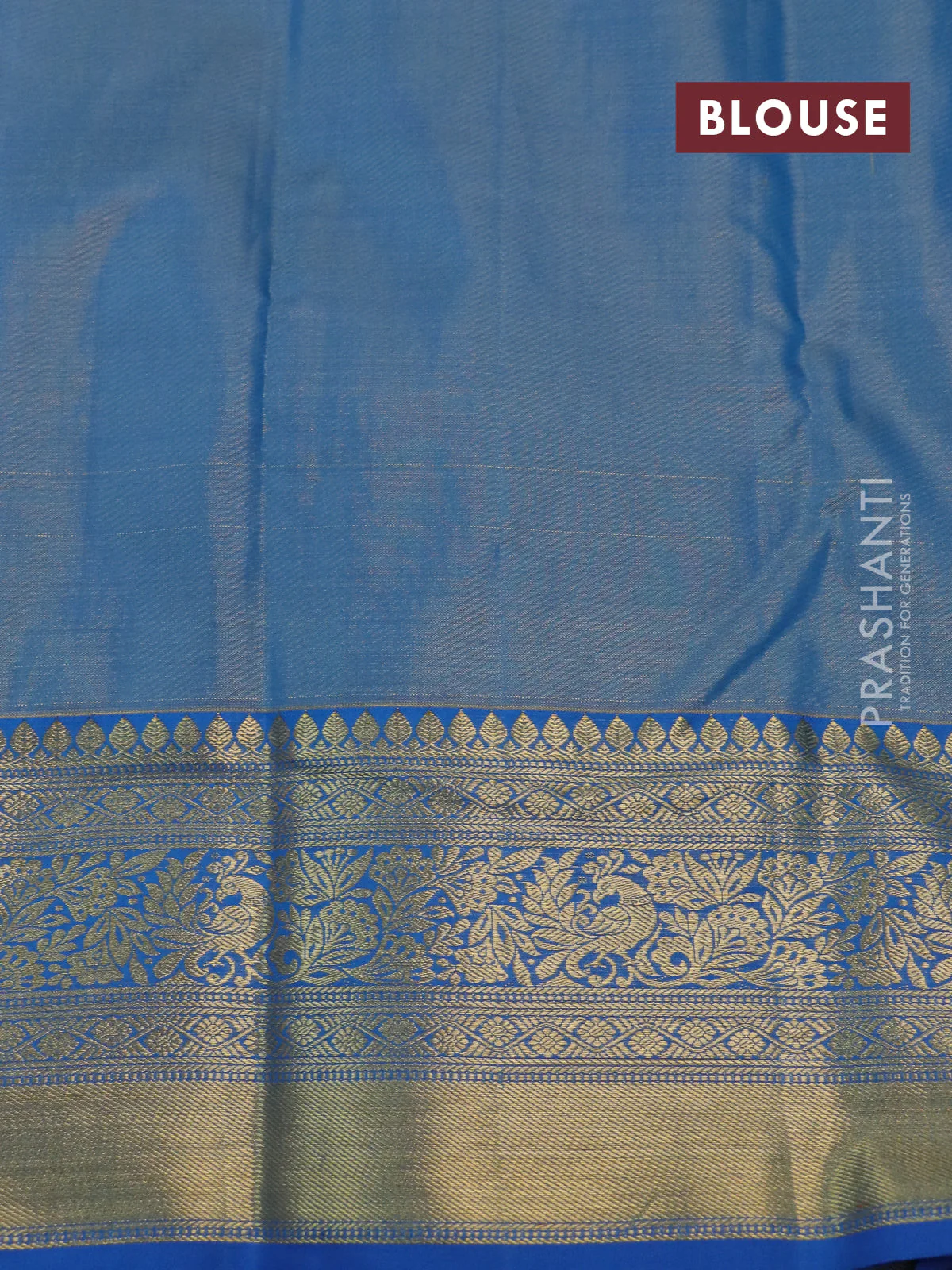 Kanchipuram tissue silk saree peach pink shade and cs blue with allover zari woven brocade weaves and long rich zari woven border - Image 4