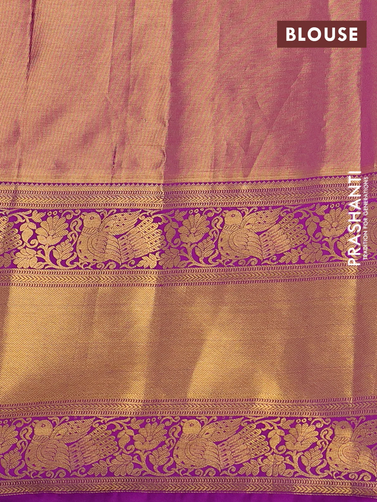Kanchipuram tissue silk saree purple with allover zari woven brocade weaves and long zari woven border - Image 3