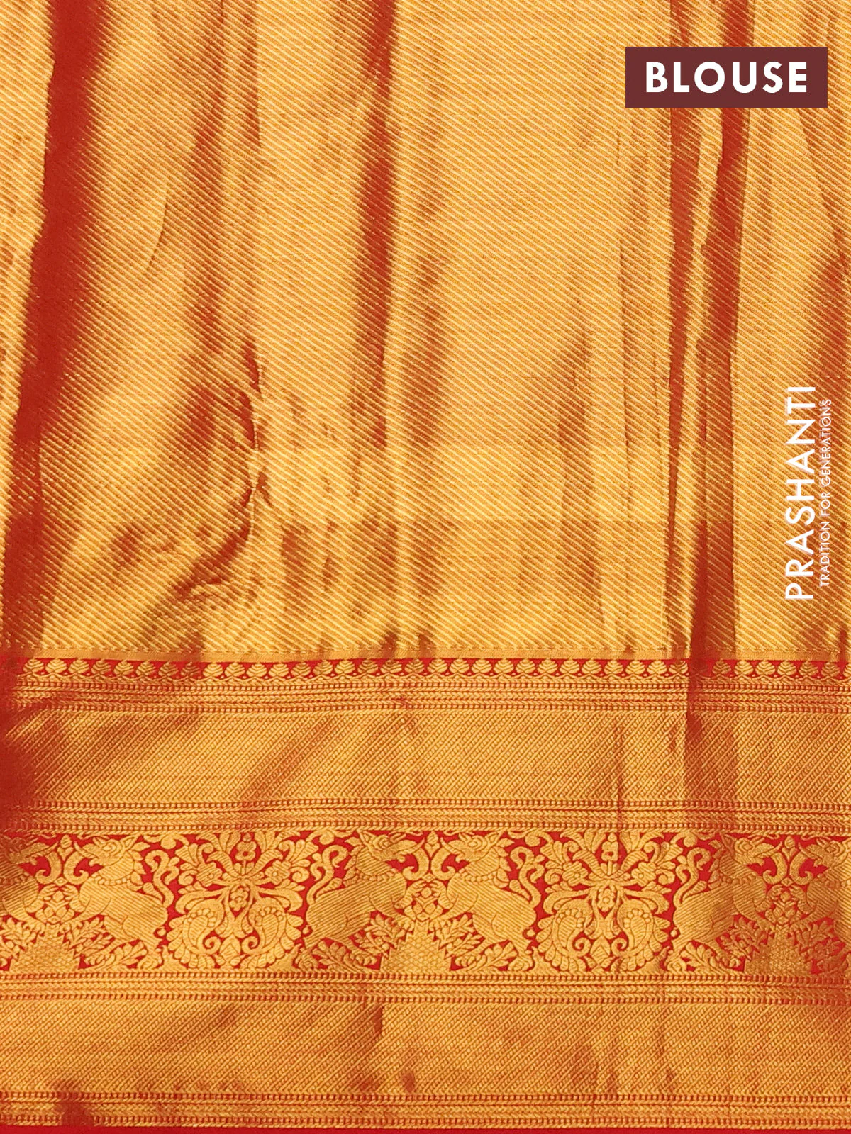 Kanchipuram tissue silk saree sap green and red with allover zari woven brocade weaves and long zari woven border - Image 3
