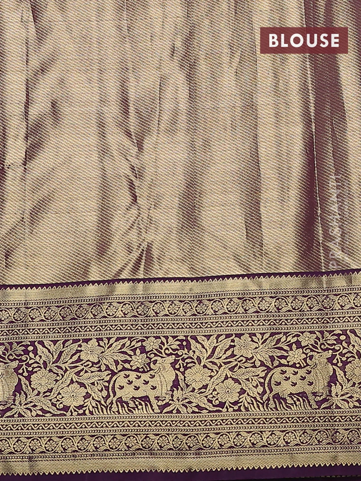Kanchipuram tissue silk saree teal and wine shade with allover zari woven brocade weaves and zari woven border - Image 3