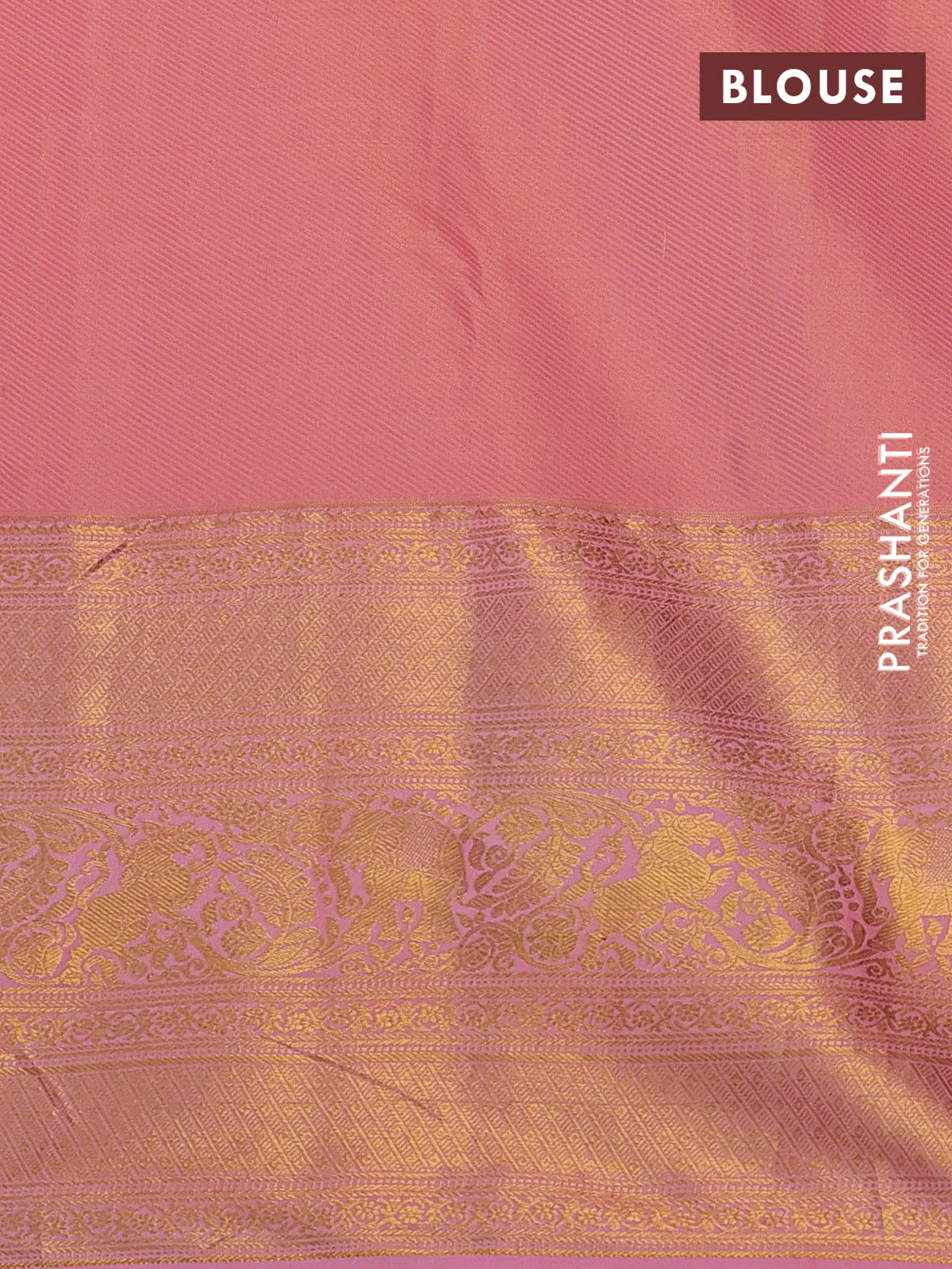Kanchipuram tissue silk saree teal green and peach pink with allover zari woven brocade weaves and long zari woven border - Image 3