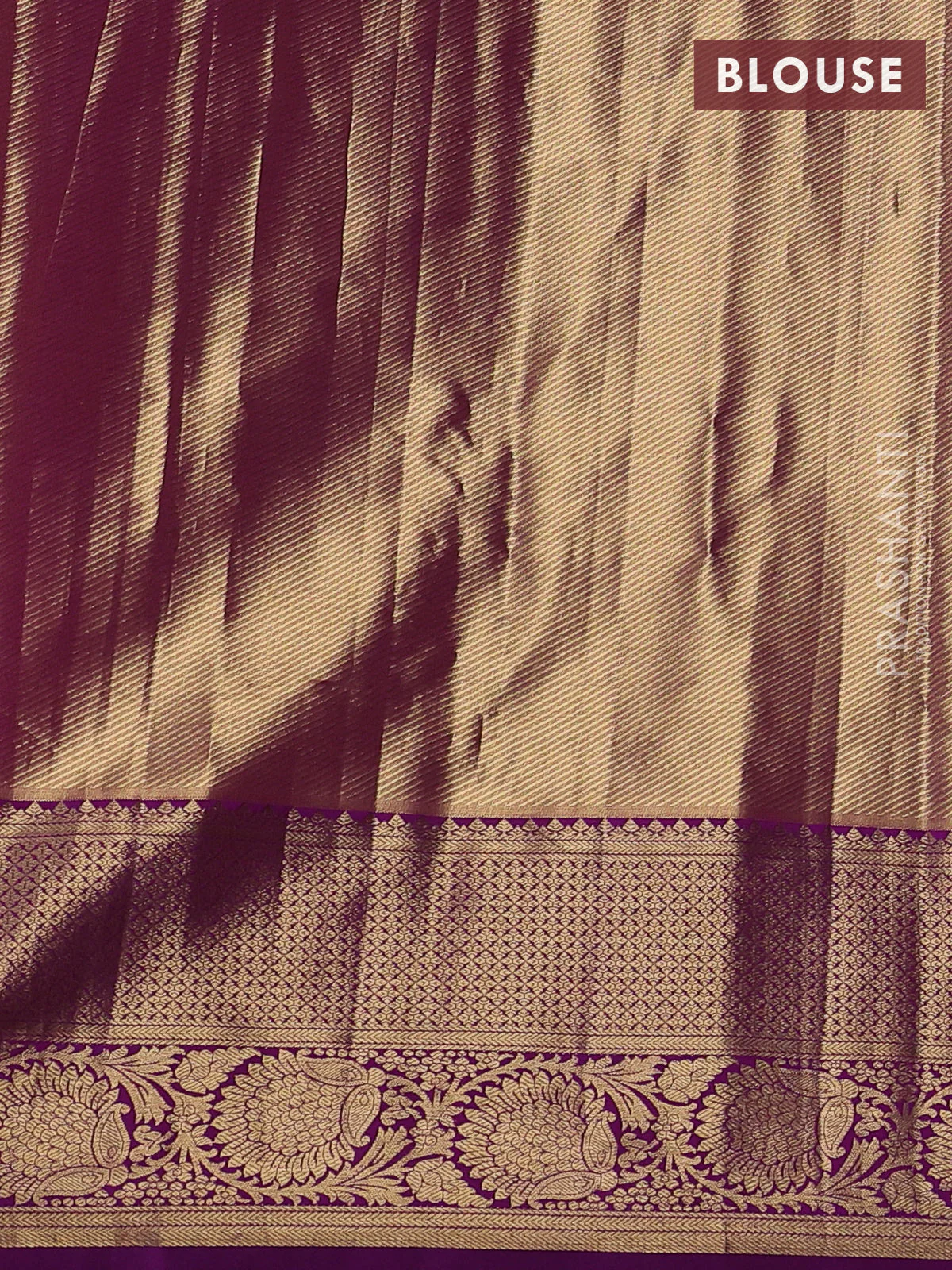 Kanchipuram tissue silk saree yellow and purple with allover zari woven brocade weaves and zari woven border - Image 3