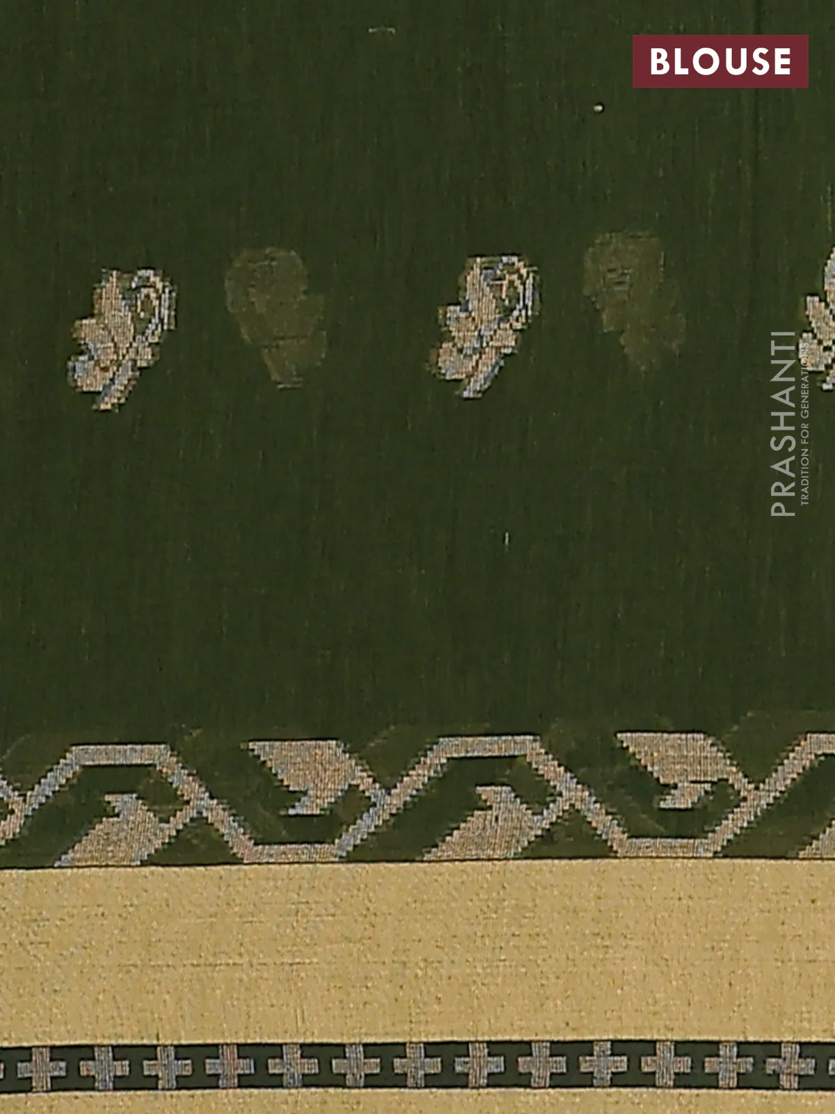 Khadi cotton saree green and sandal with allover thread woven buttas and thread woven border - Image 4