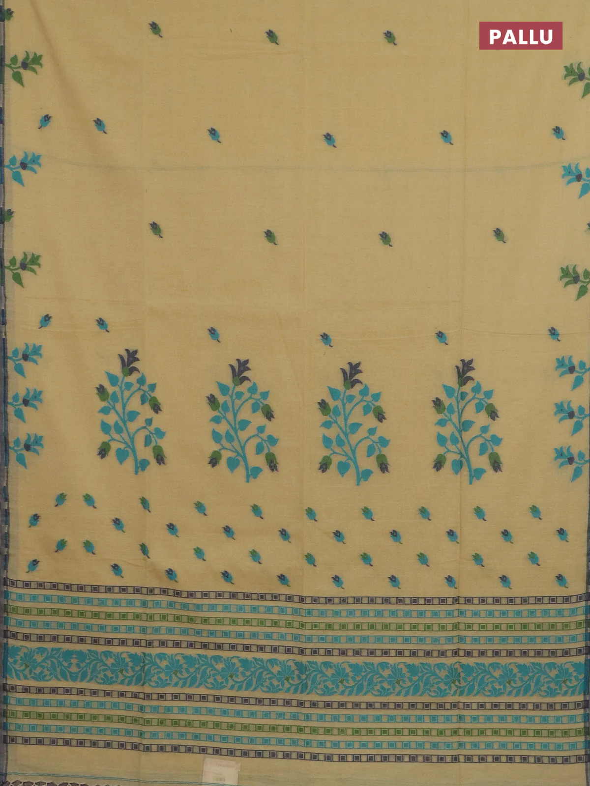Khadi cotton saree sandal with floral thread woven buttas and thread woven simple border - Image 3