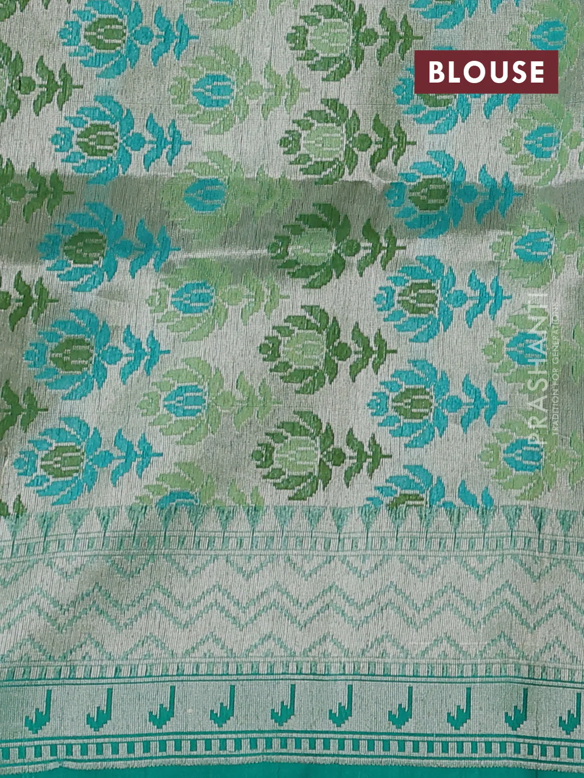 Kora jamdhani silk saree paste pink and teal green with allover jamdhani weaves and zari woven border - Image 3