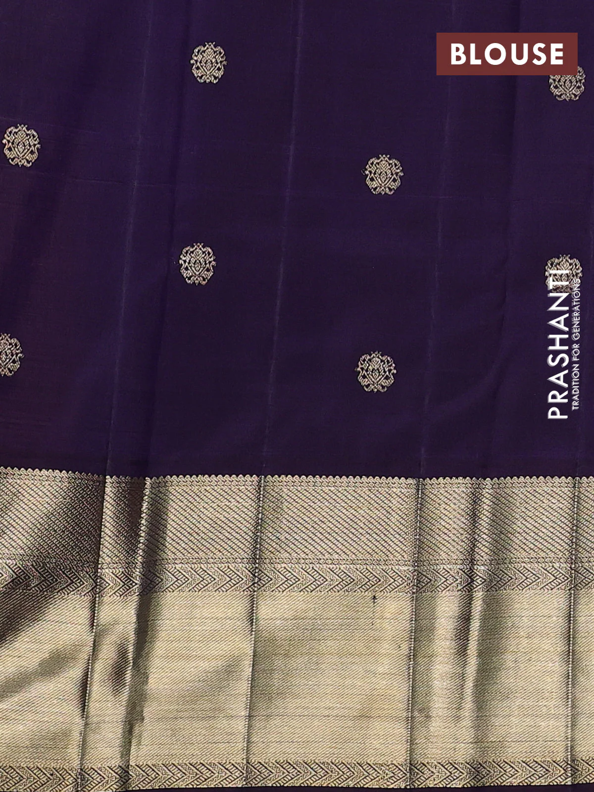 Kora kanchipuram silk saree dark peach and navy blue with zari woven buttas and long rich zari woven border - Image 5