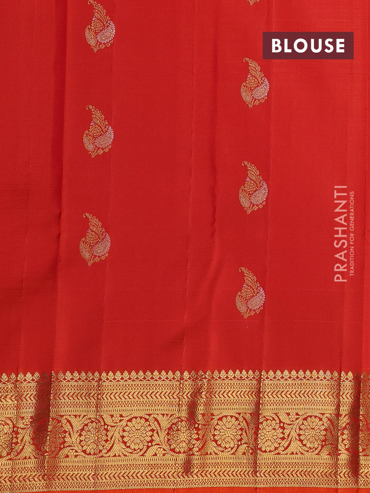 Kora kanchipuram silk saree dual shade of greenish blue and orange with floral zari woven buttas and zari woven border - Image 4