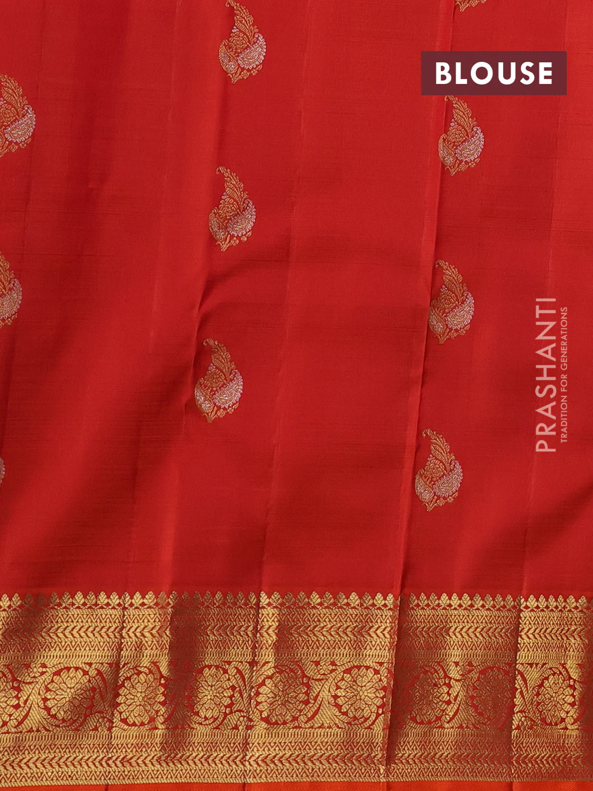 Kora kanchipuram silk saree greyish blue and orange with floral zari woven buttas and zari woven border - Image 4