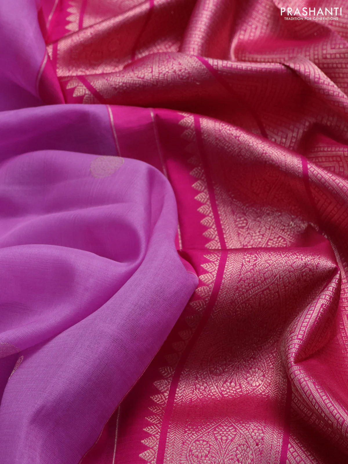 Kora kanchipuram silk saree lavender and pink with zari woven buttas and rich zari woven border - Image 4