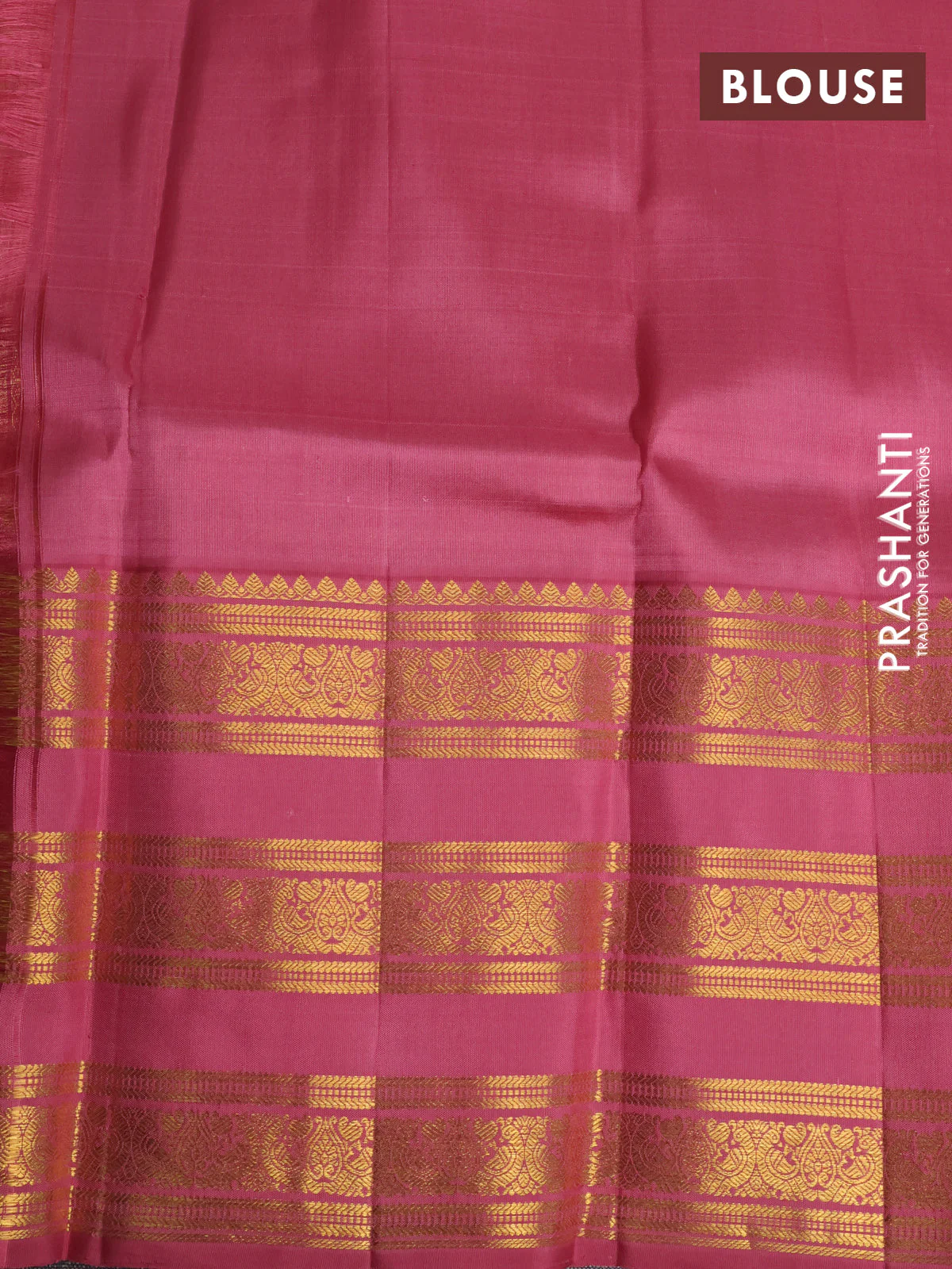 Kora kanchipuram silk saree light pink and mauve pink with silver & gold zari woven buttas and zari woven korvai border - Image 4