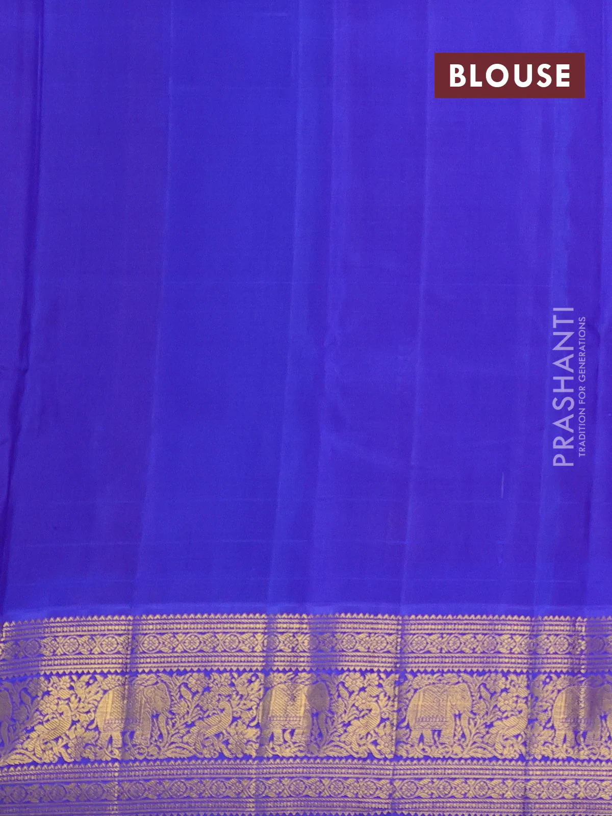 Kora kanchipuram silk saree orange and blue with allover silver & gold zari woven buttas and zari woven korvai border - Image 4