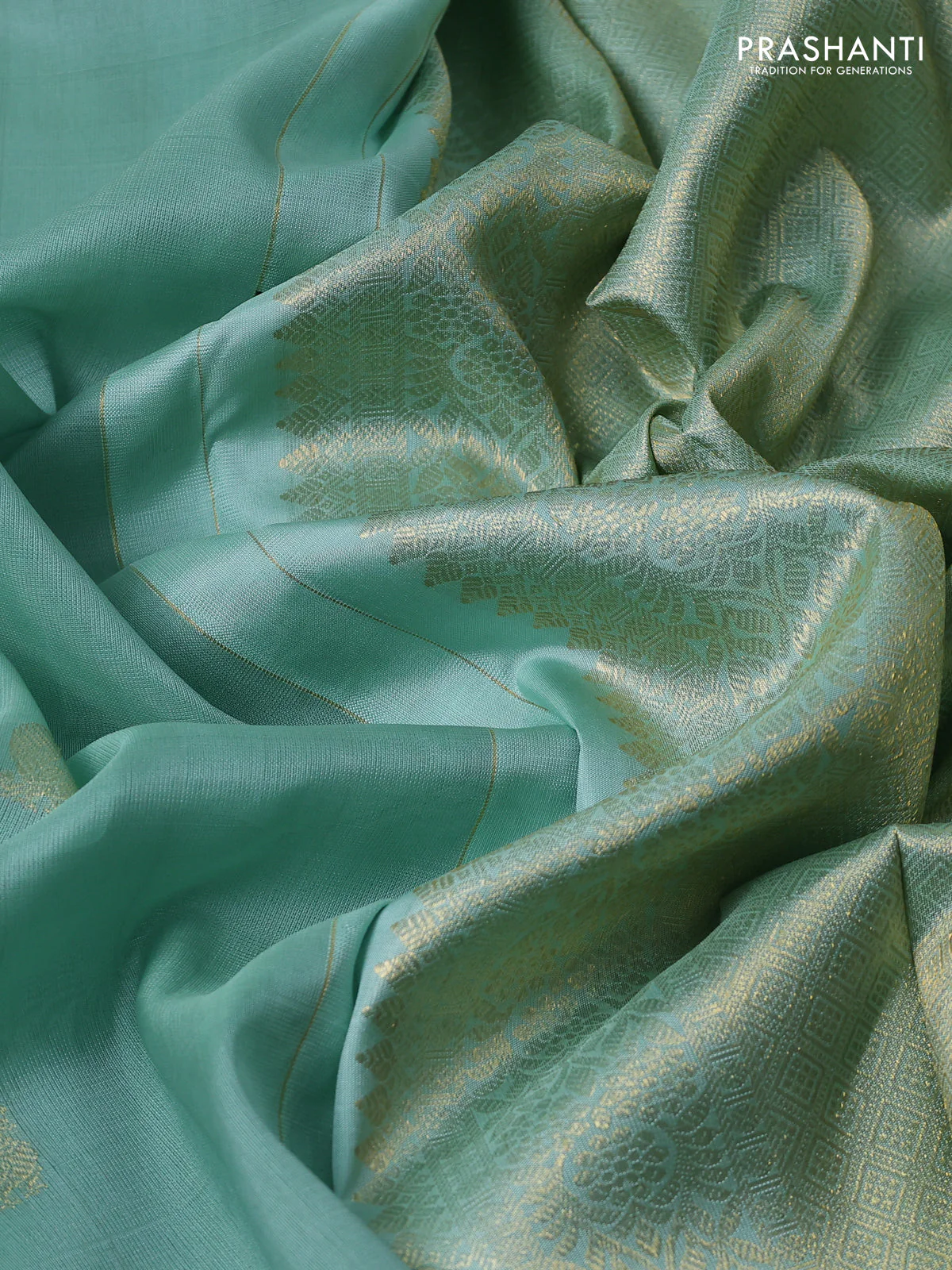 Kora kanchipuram silk saree pastel green and candy pink with zari woven buttas and zari woven border - Image 3