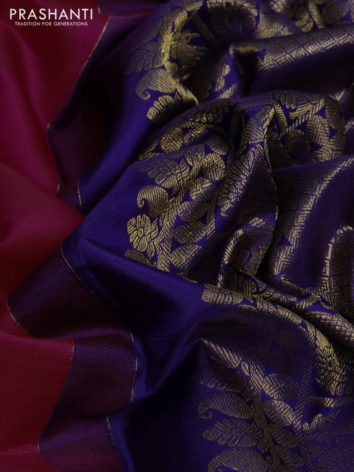 Kora kanchipuram silk saree pink and blue wiith zari woven buttas in borderless style - Image 3