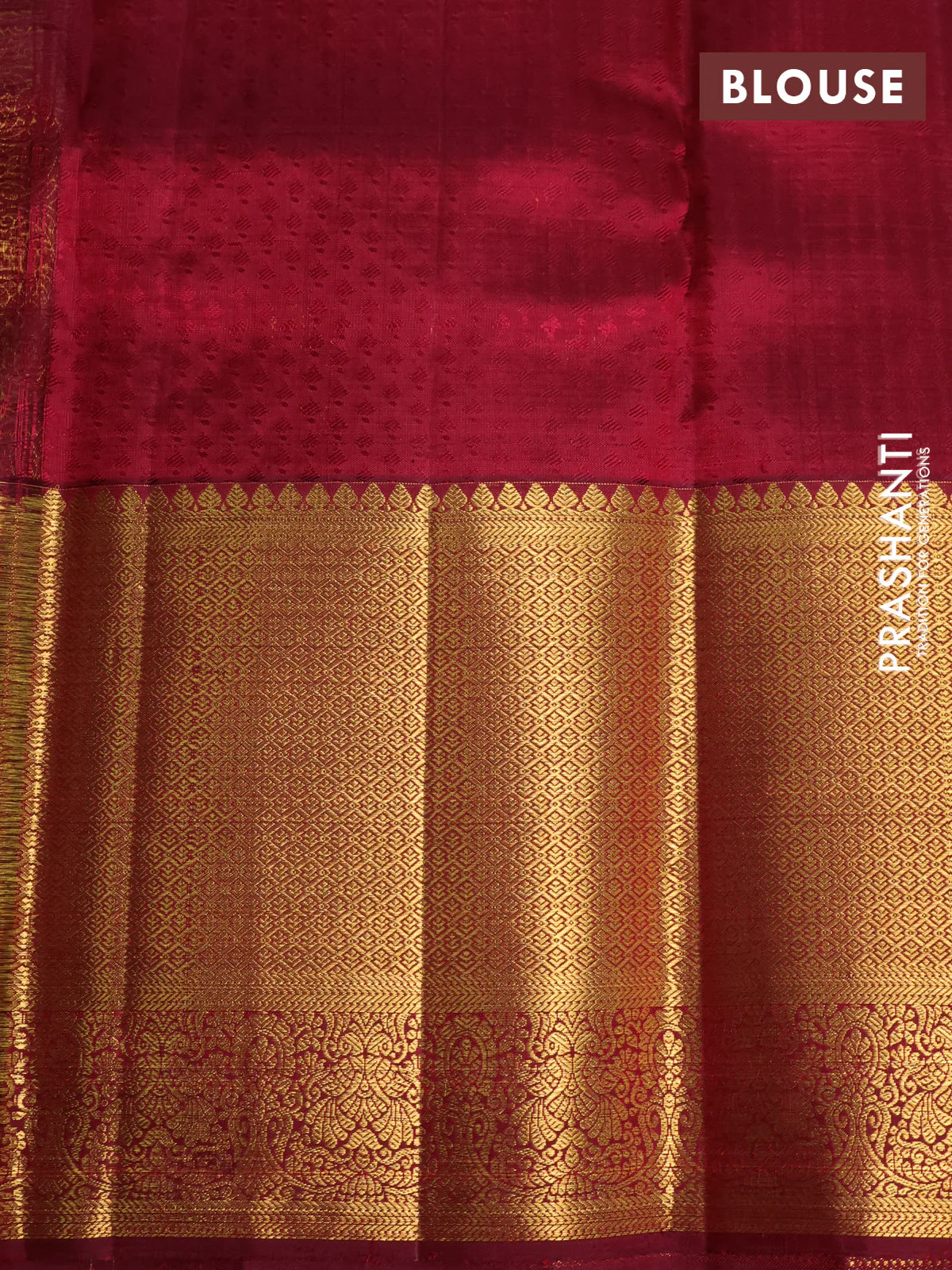 Kora kanchipuram silk saree yellow and maroon with silver & gold zari woven buttas and long zari woven korvai border - Image 4