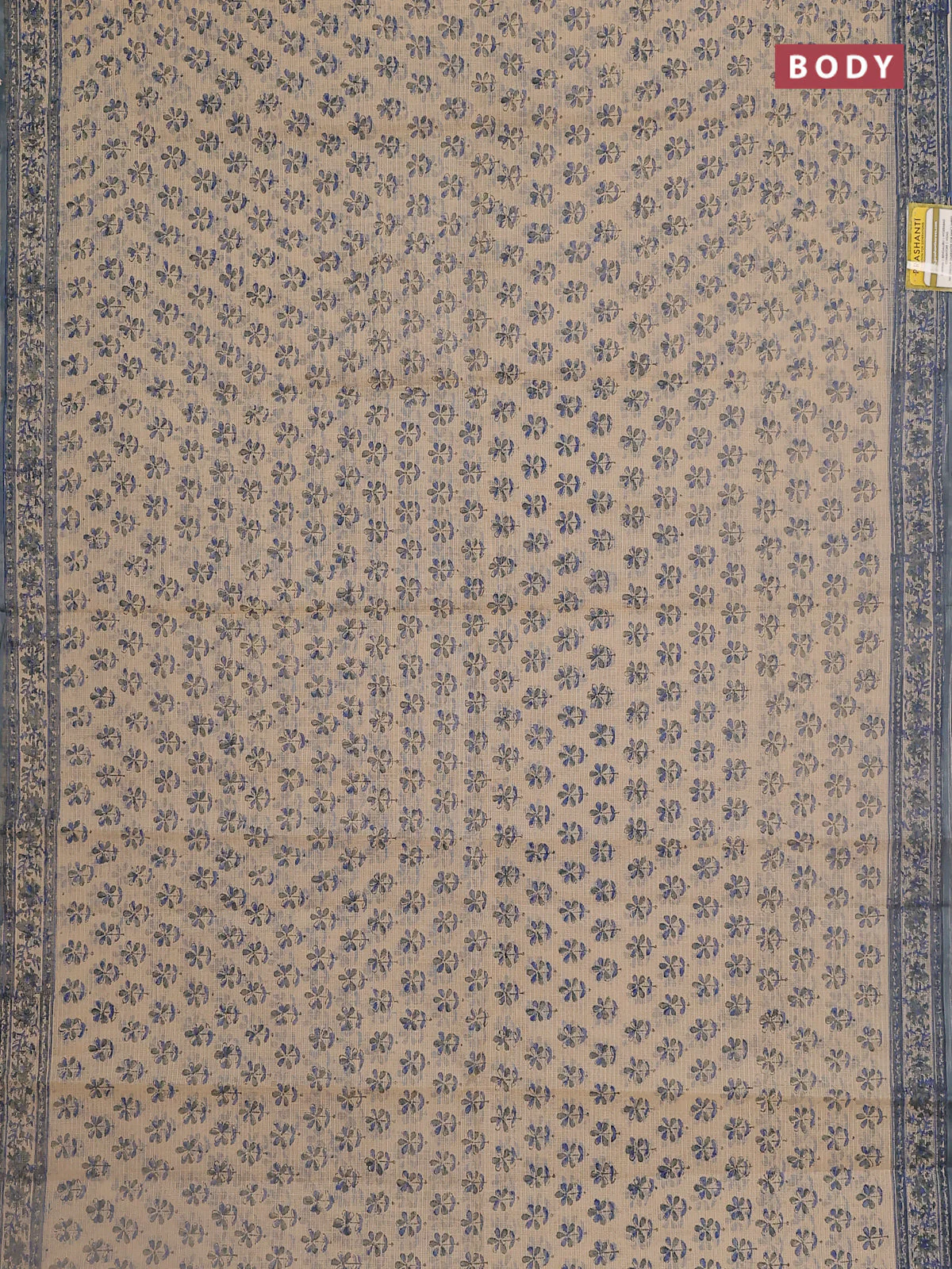 Kota doria saree beige and bluish grey with allover block prints and printed border - Image 2
