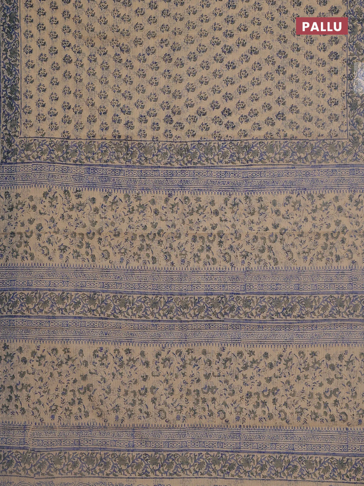 Kota doria saree beige and grey with allover block prints and printed border - Image 3