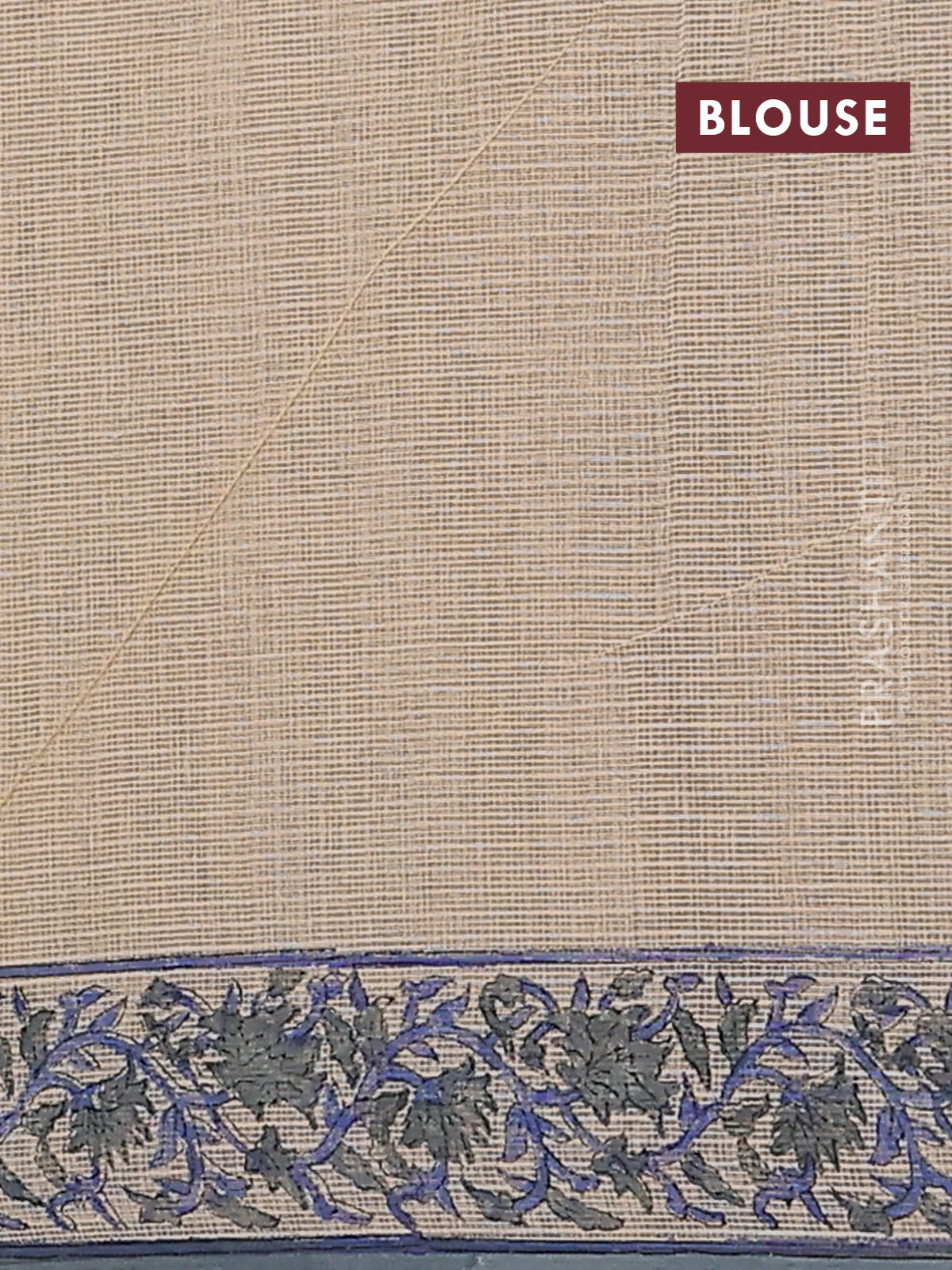 Kota doria saree beige and grey with allover block prints and printed border - Image 4