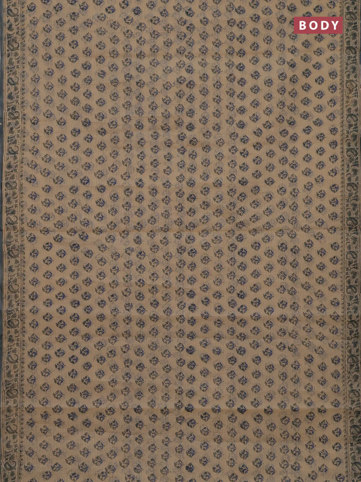 Kota doria saree beige and grey with allover block prints and printed border - Image 2