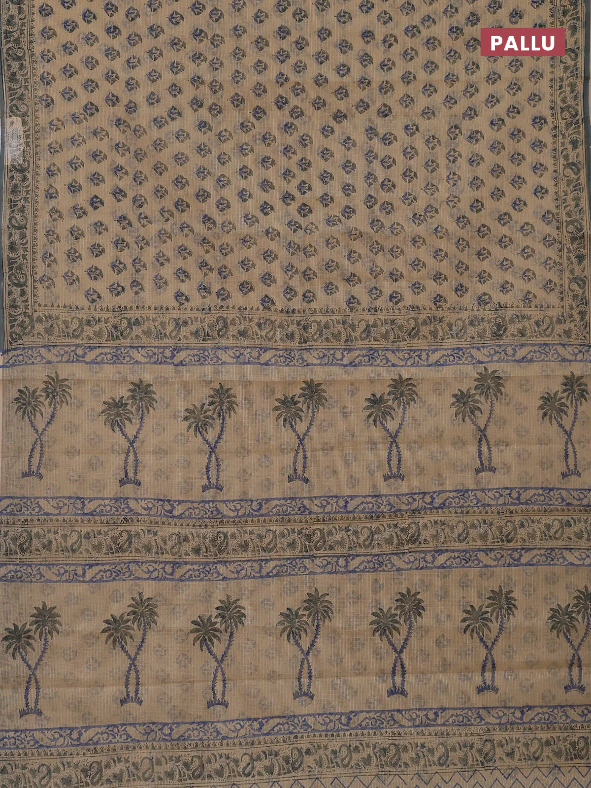 Kota doria saree beige and grey with allover block prints and printed border - Image 3