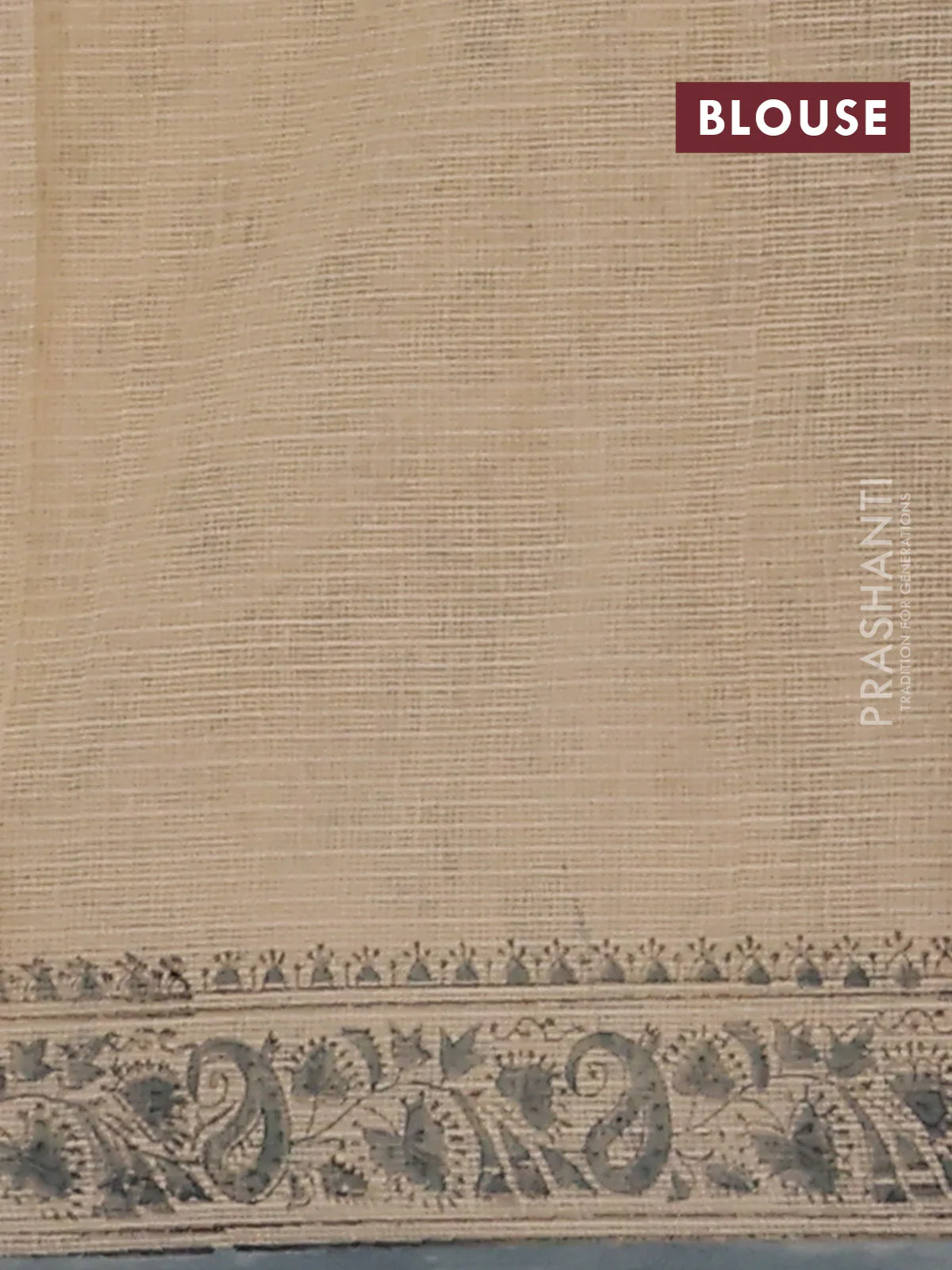 Kota doria saree beige and grey with allover block prints and printed border - Image 4