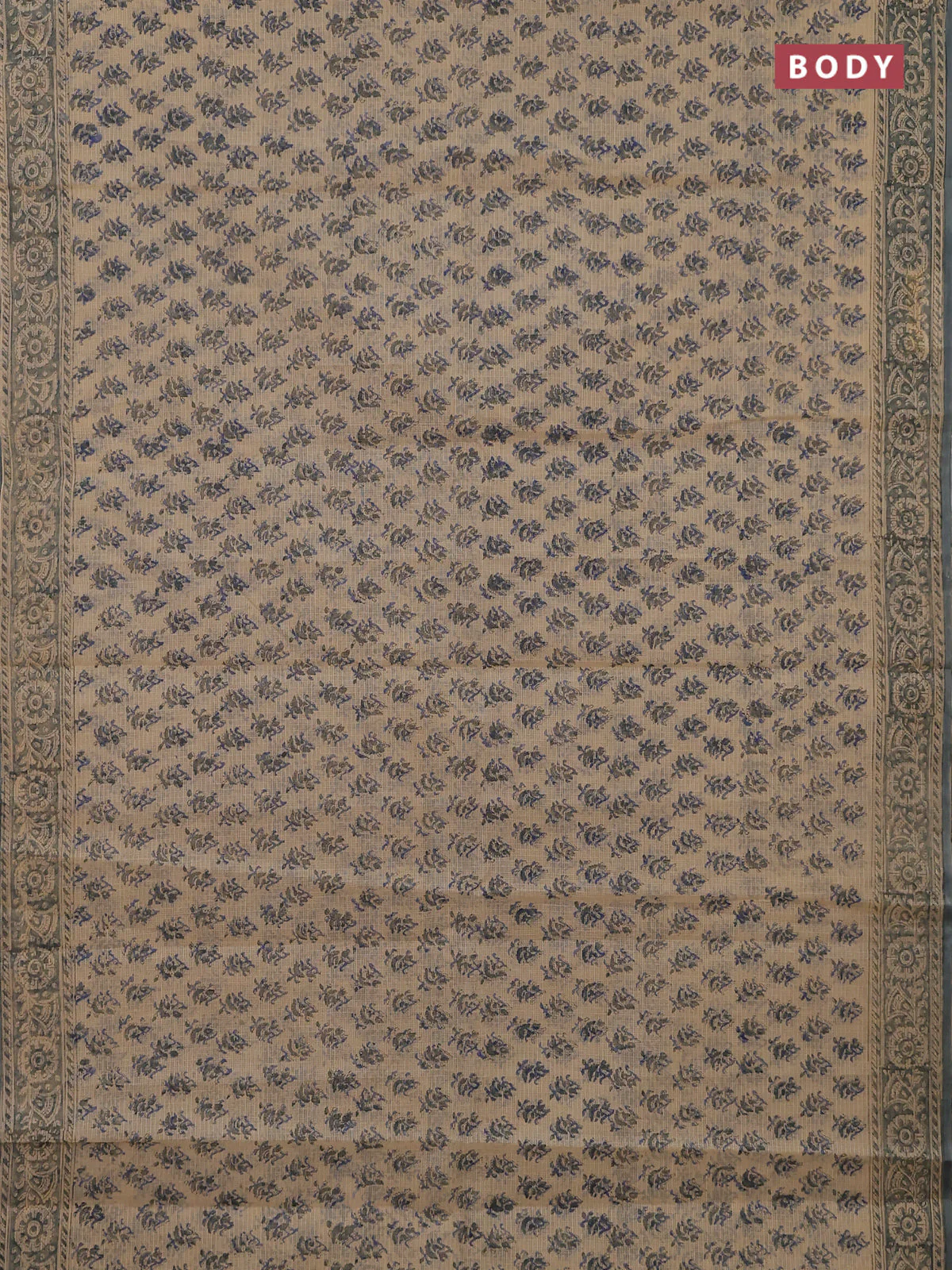 Kota doria saree beige and grey with allover block prints and printed border - Image 2