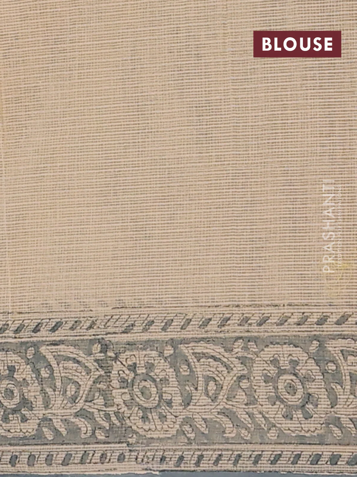 Kota doria saree beige and grey with allover block prints and printed border - Image 4