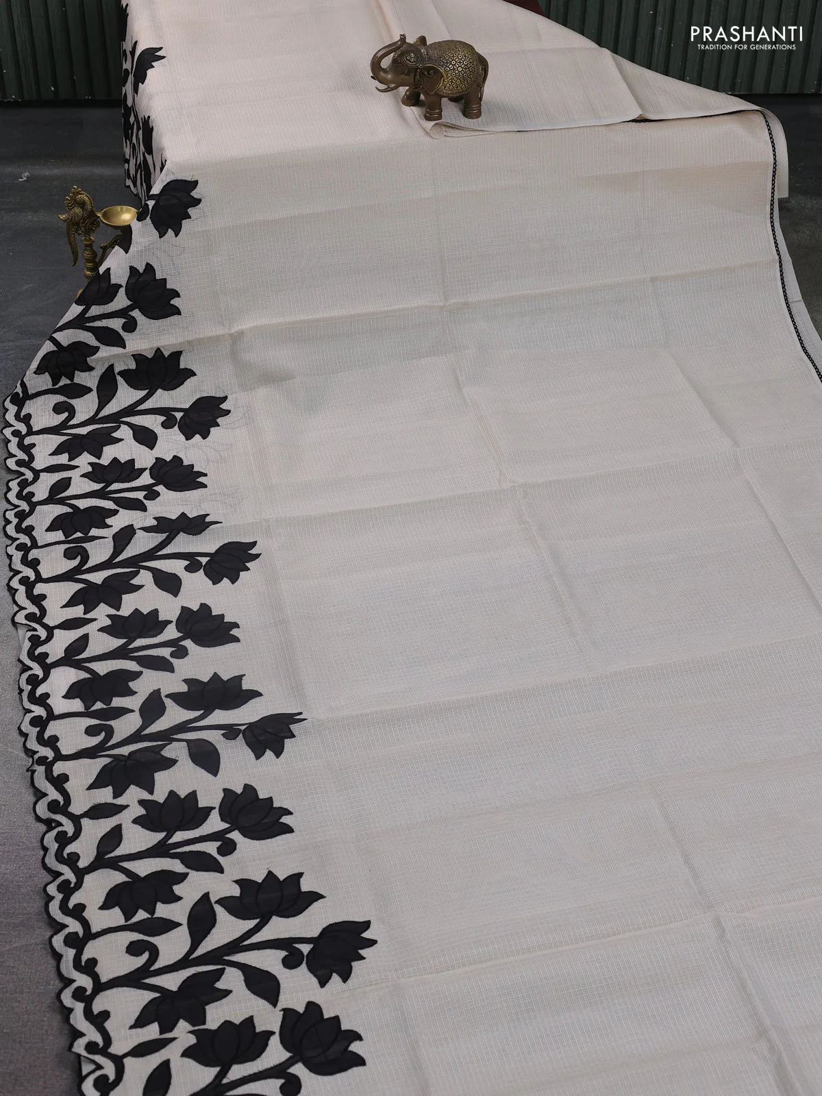 Kota saree beige and black with kalamkari applique work - Image 2