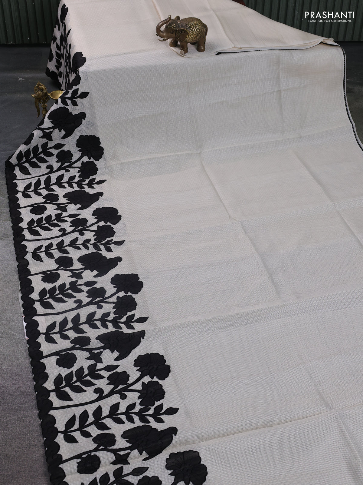 Kota saree beige and black with kalamkari applique work - Image 2
