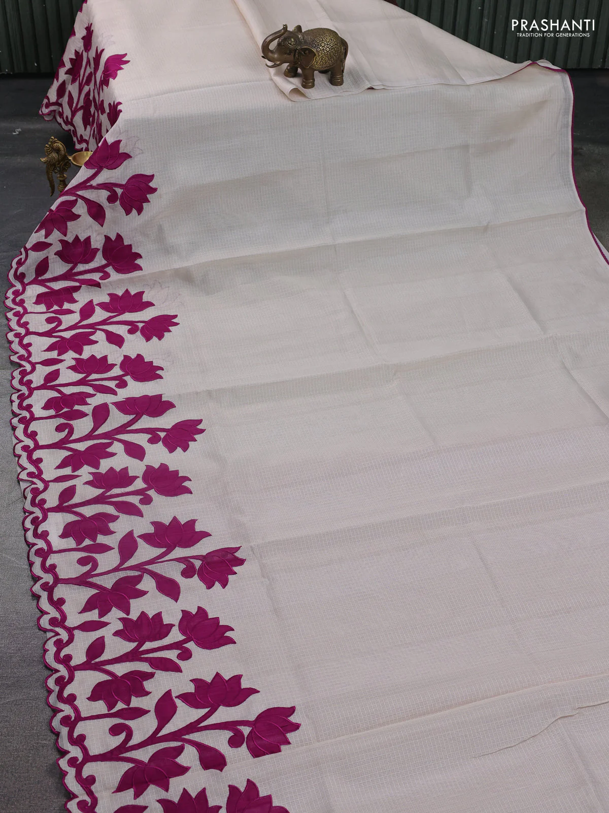 Kota saree beige and purple with kalamkari applique work - Image 2