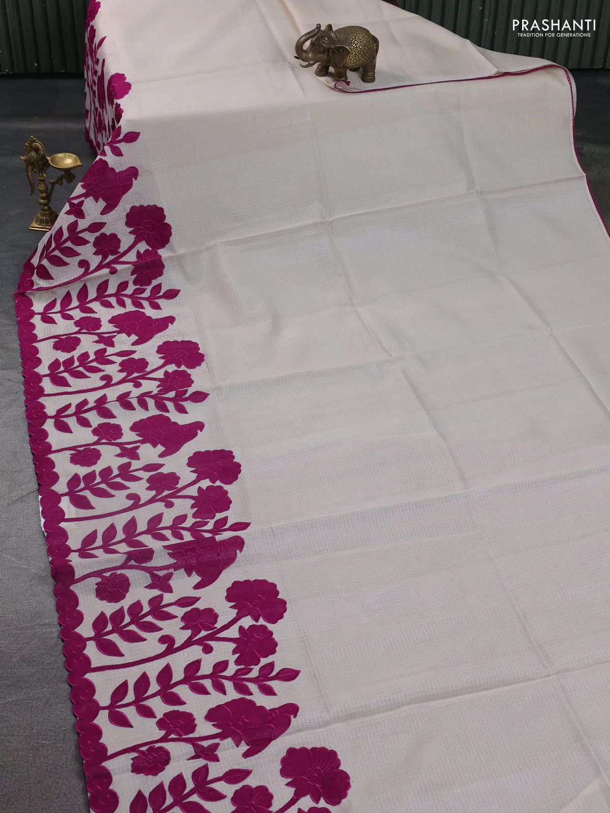 Kota saree beige and purple with kalamkari applique work - Image 2