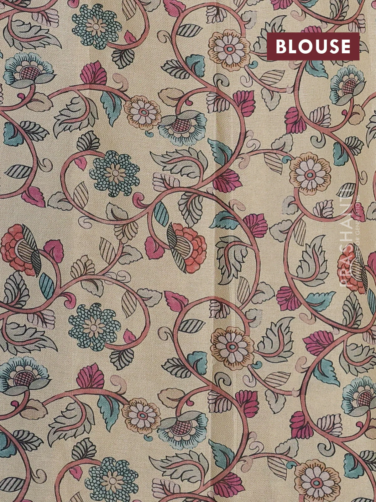 Kota saree dual shade of bluish green with kalamkari applique work - Image 3