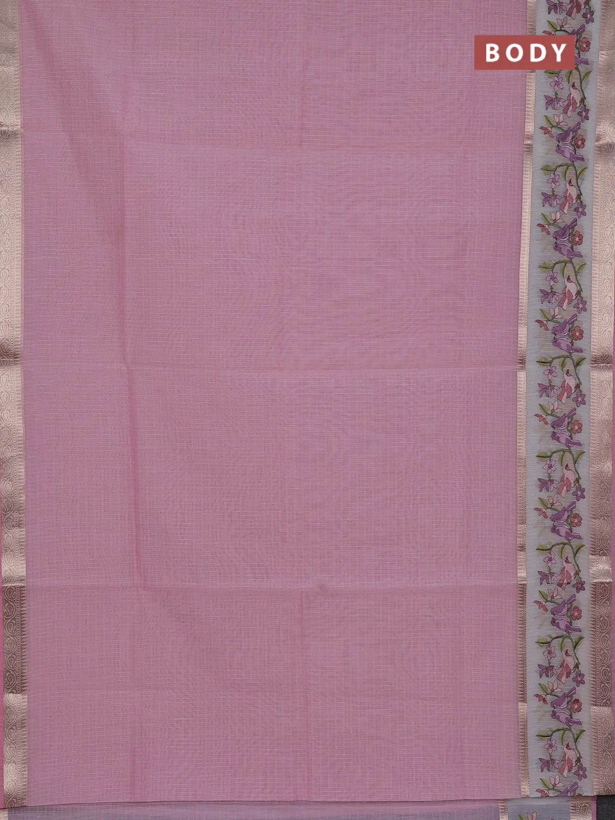 Kota saree light pink and off white with plain body and embroidery work border - Image 2
