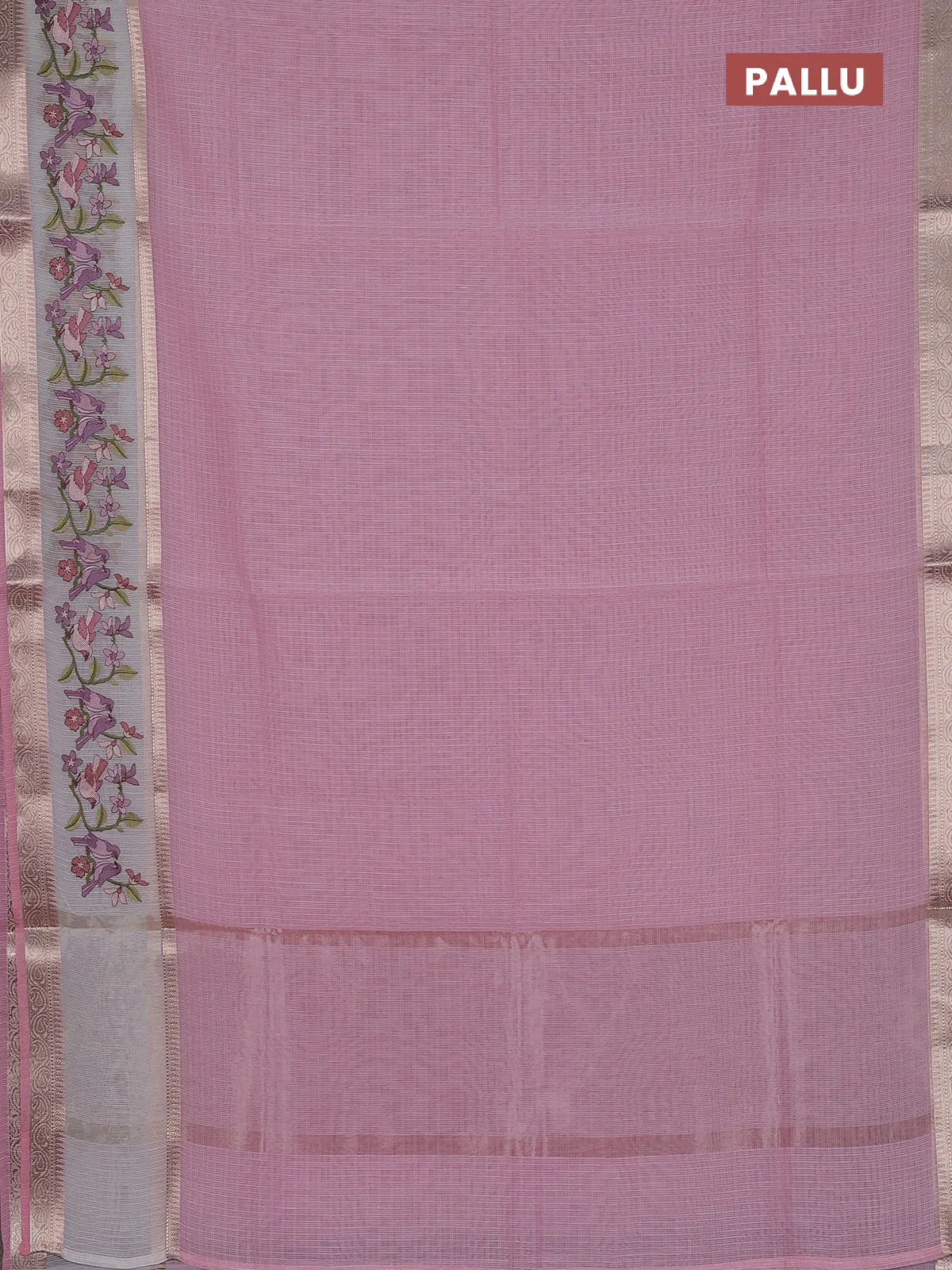 Kota saree light pink and off white with plain body and embroidery work border - Image 3