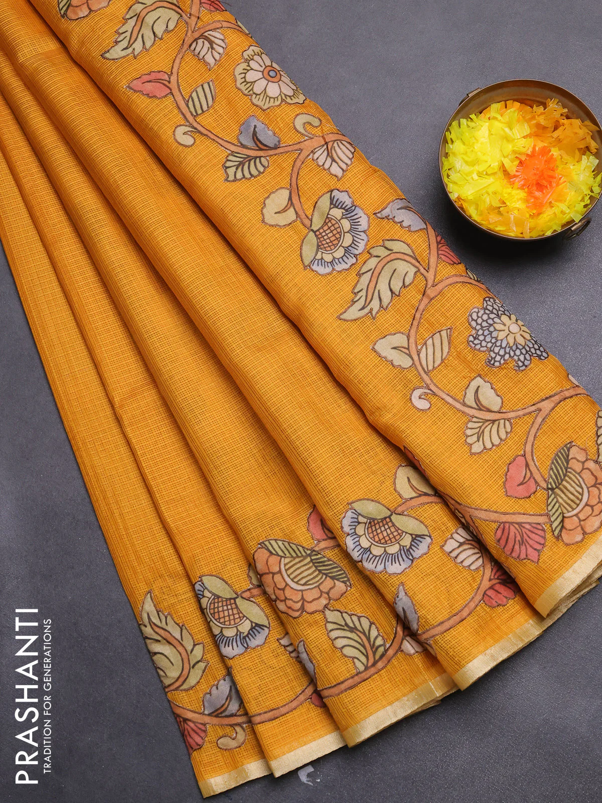 Kota saree mustard yellow with kalamkari applique work - Image 2