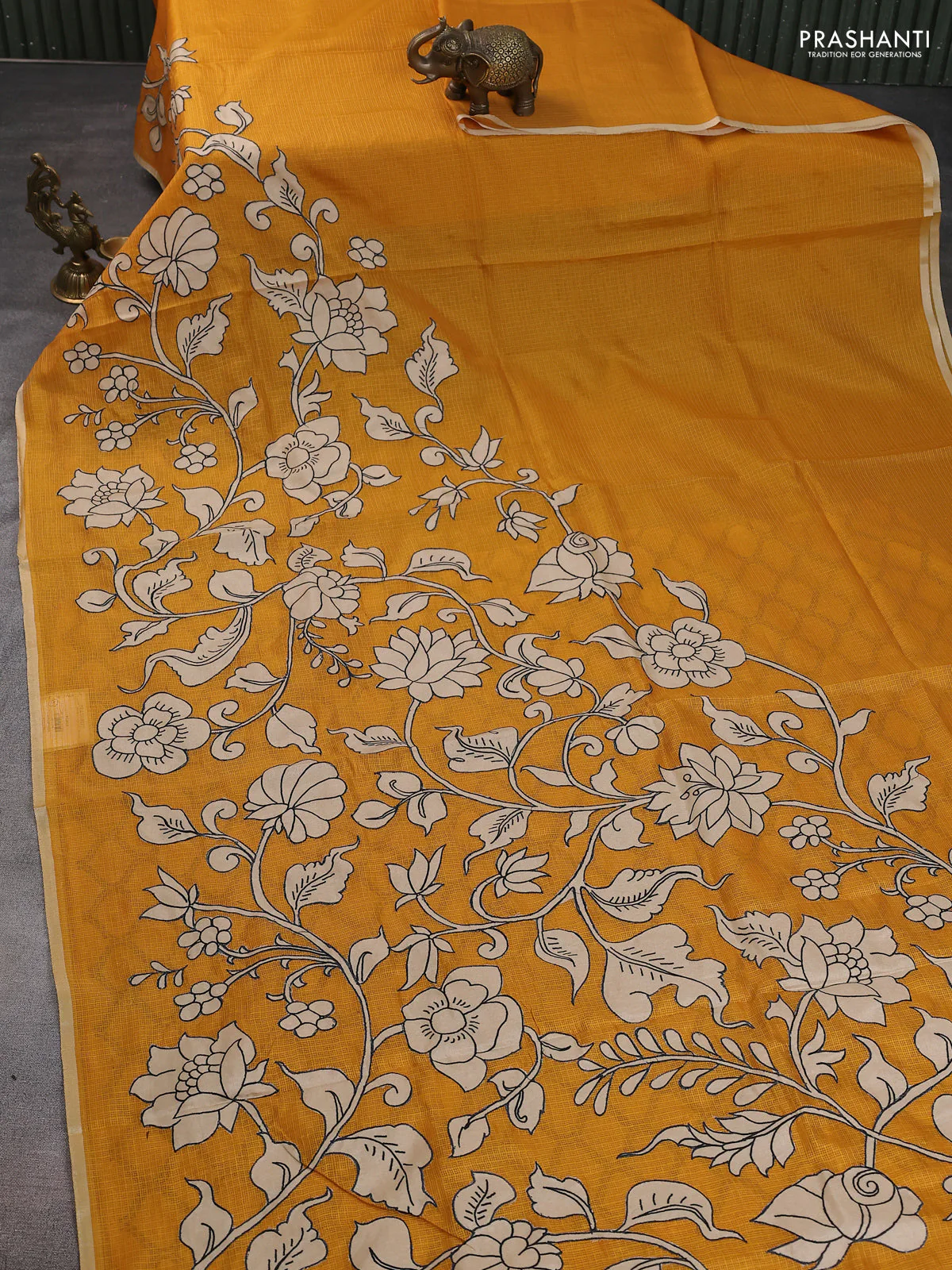 Kota saree mustard yellow with kalamkari applique work - Image 2