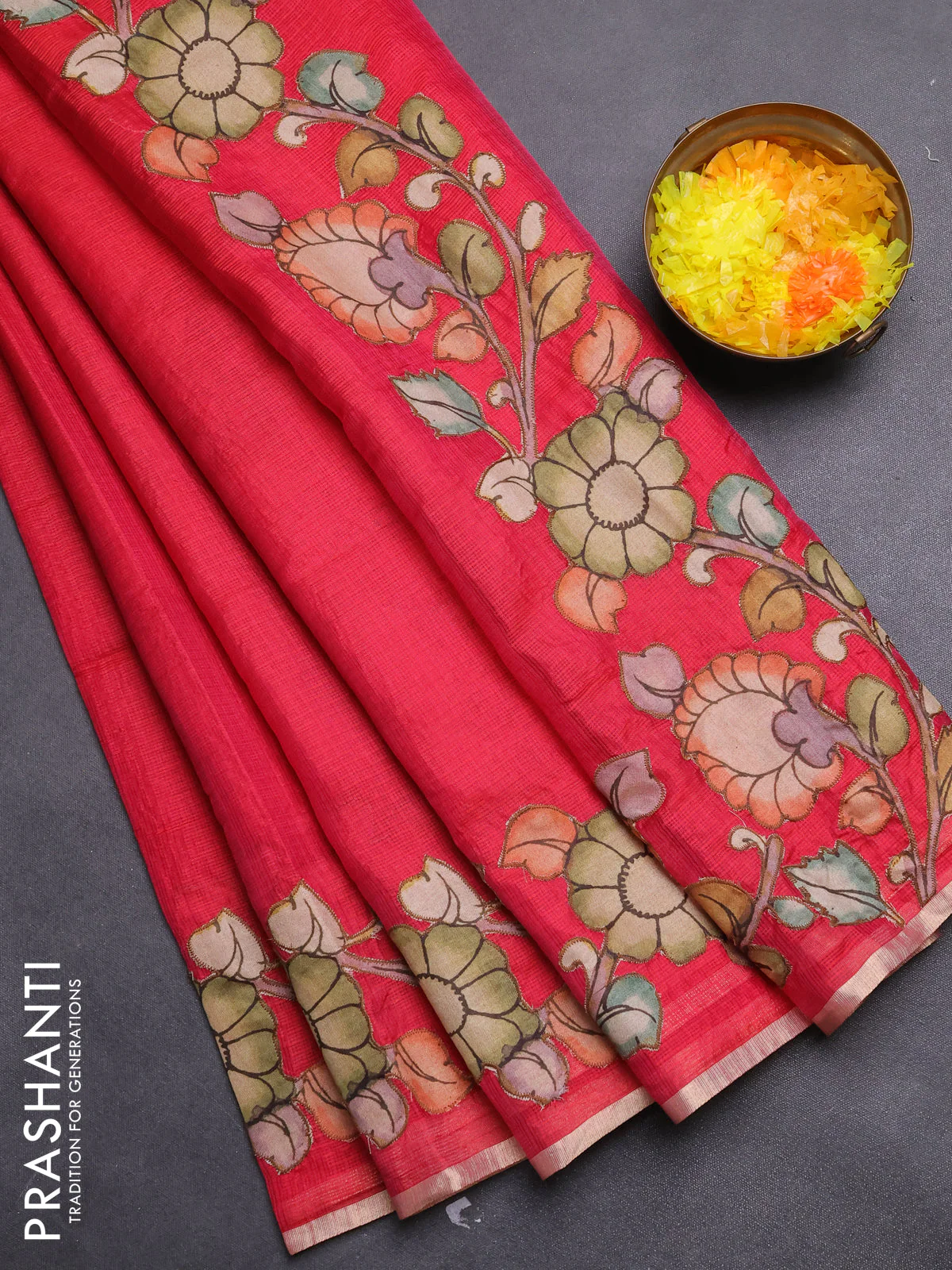 Kota saree pink with kalamkari applique work - Image 2