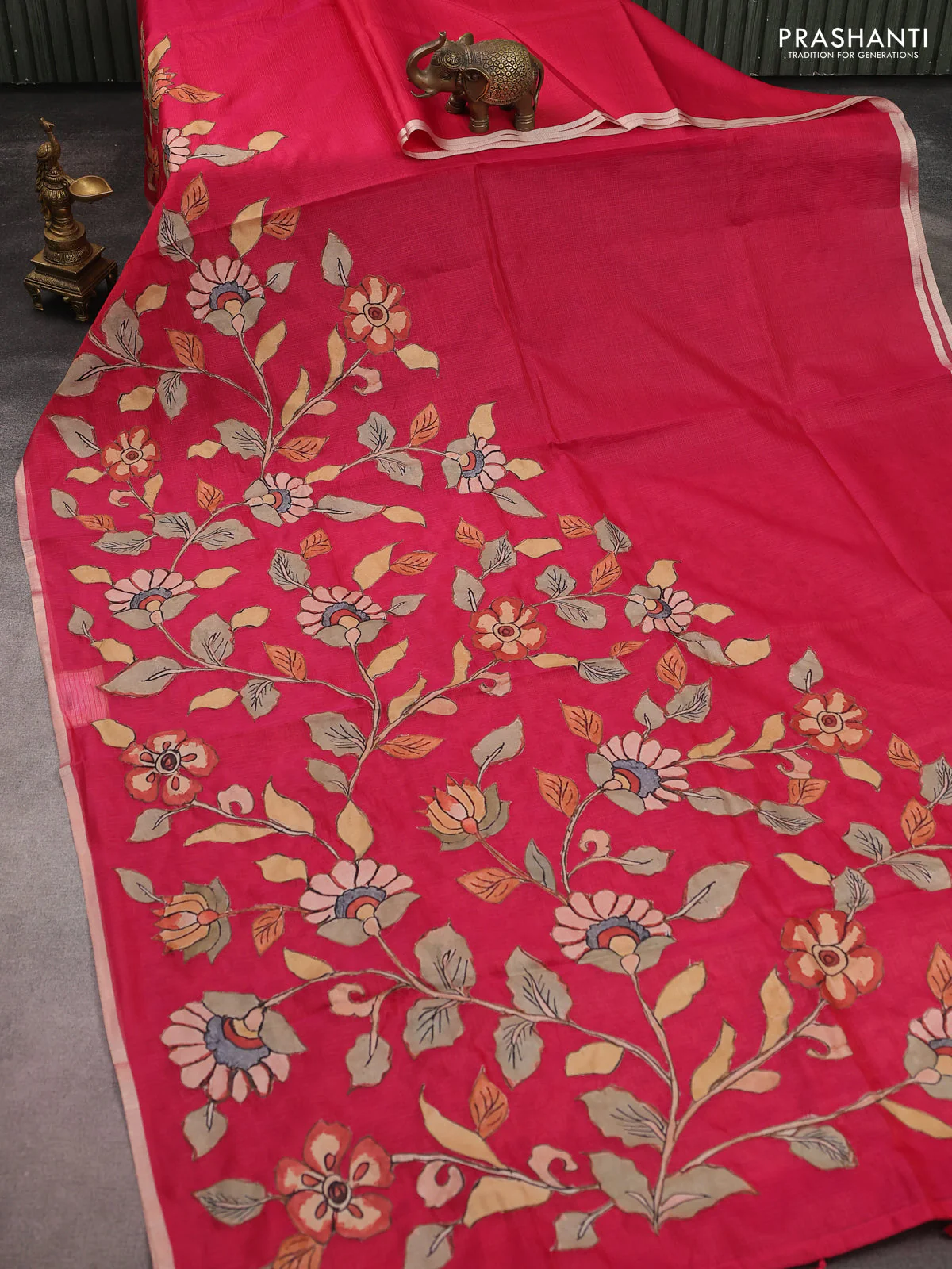 Kota saree pink with kalamkari applique work - Image 2