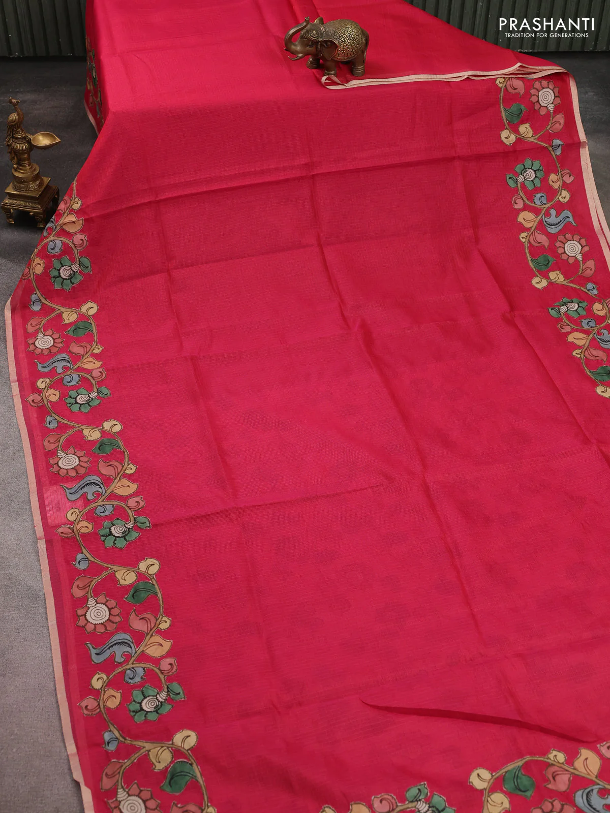 Kota saree pink with kalamkari applique work - Image 2