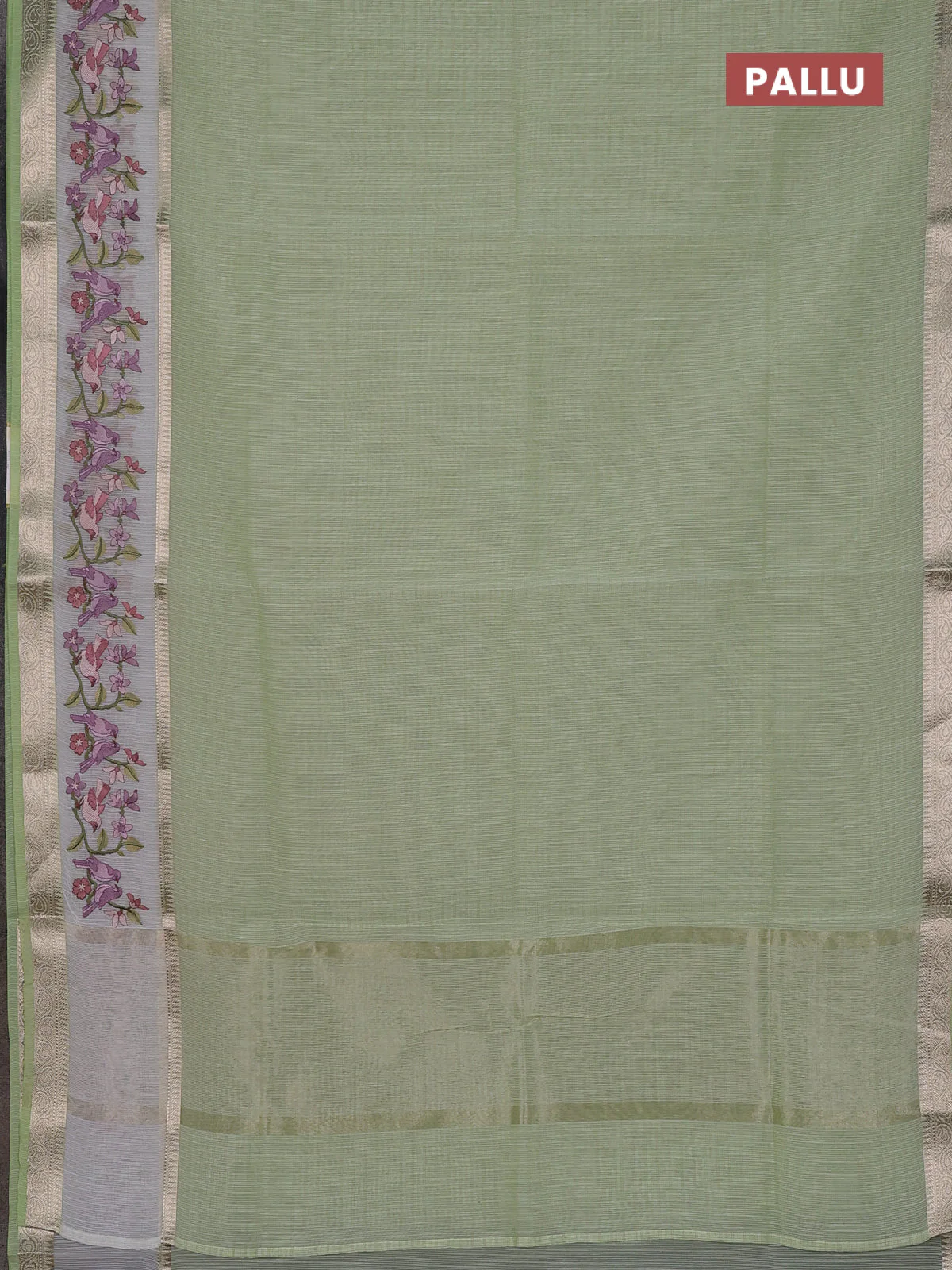 Kota saree pista green and off white with plain body and embroidery work border - Image 3