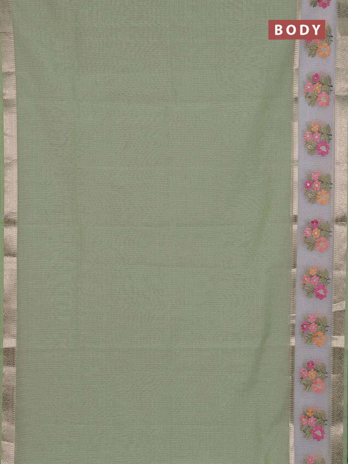 Kota saree pista green and off white with plain body and embroidery work border - Image 2