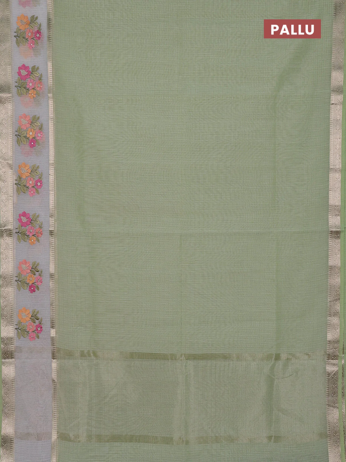 Kota saree pista green and off white with plain body and embroidery work border - Image 3