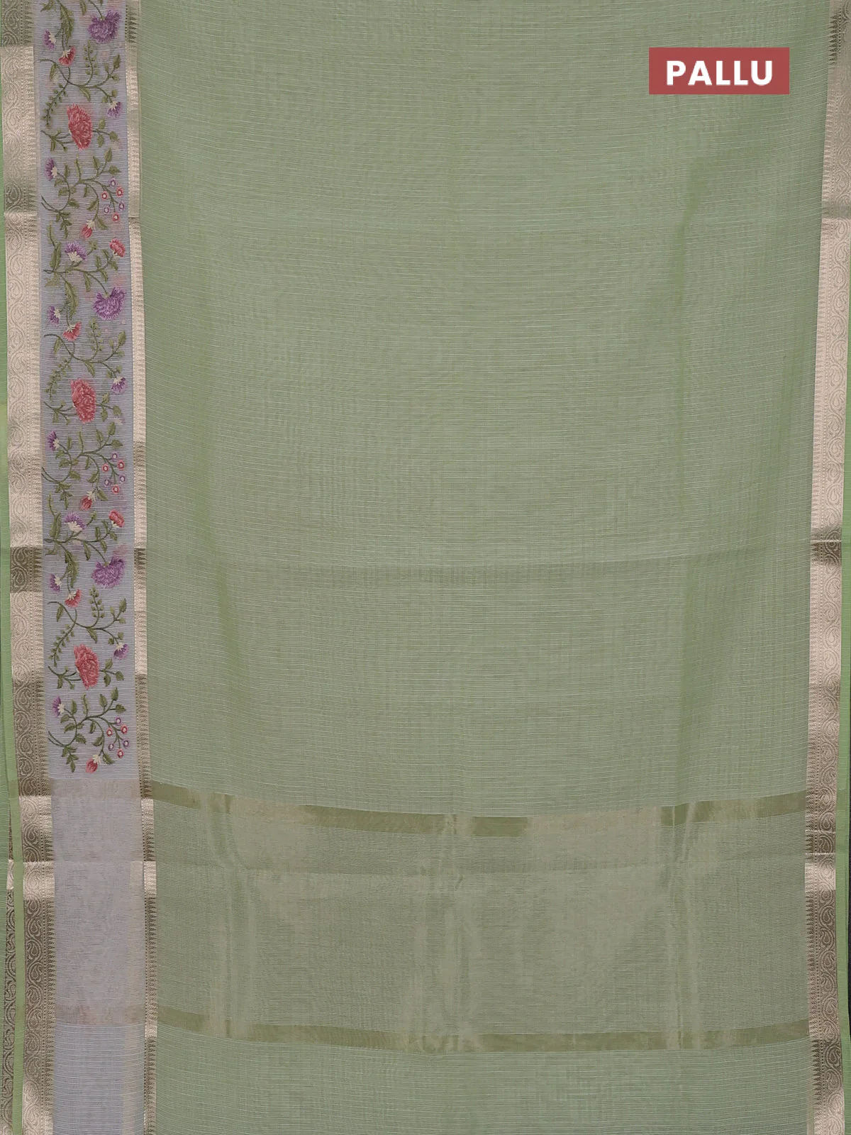 Kota saree pista green and off white with plain body and embroidery work border - Image 3