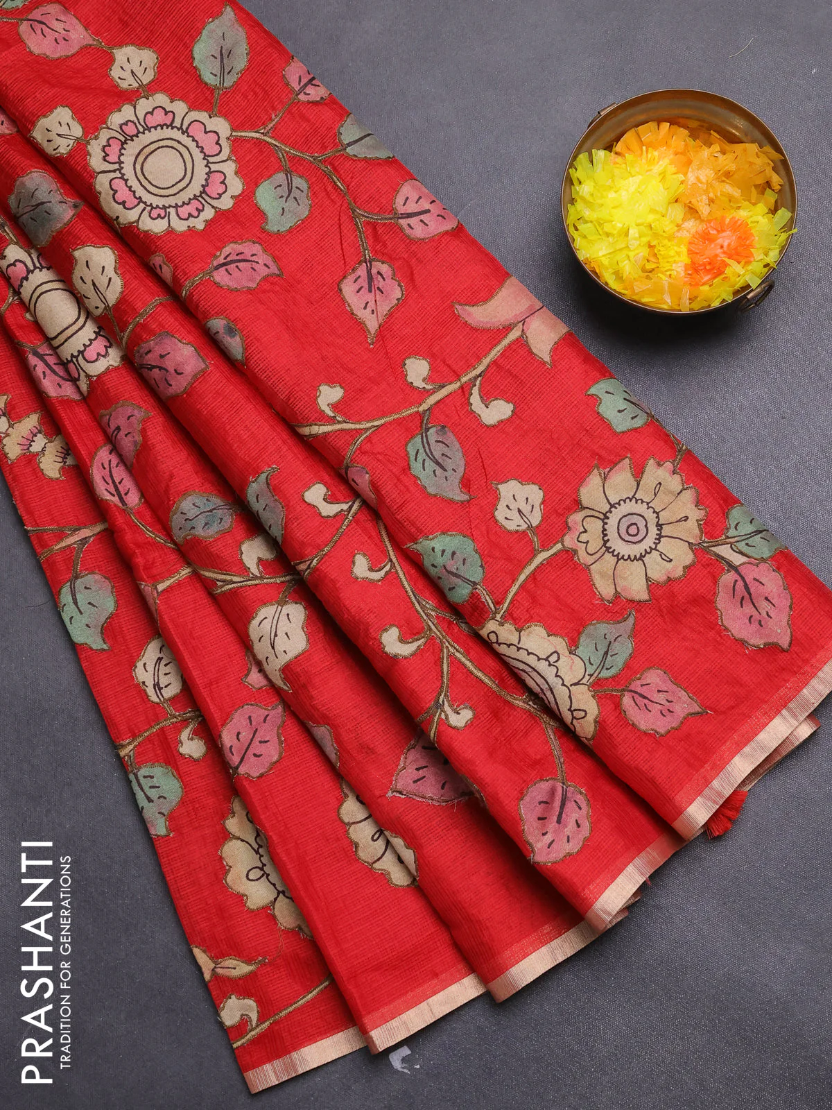 Kota saree red with kalamkari applique work - Image 2