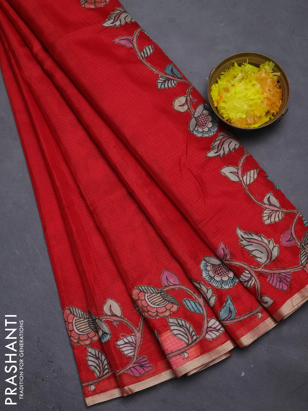 Kota saree red with kalamkari applique work