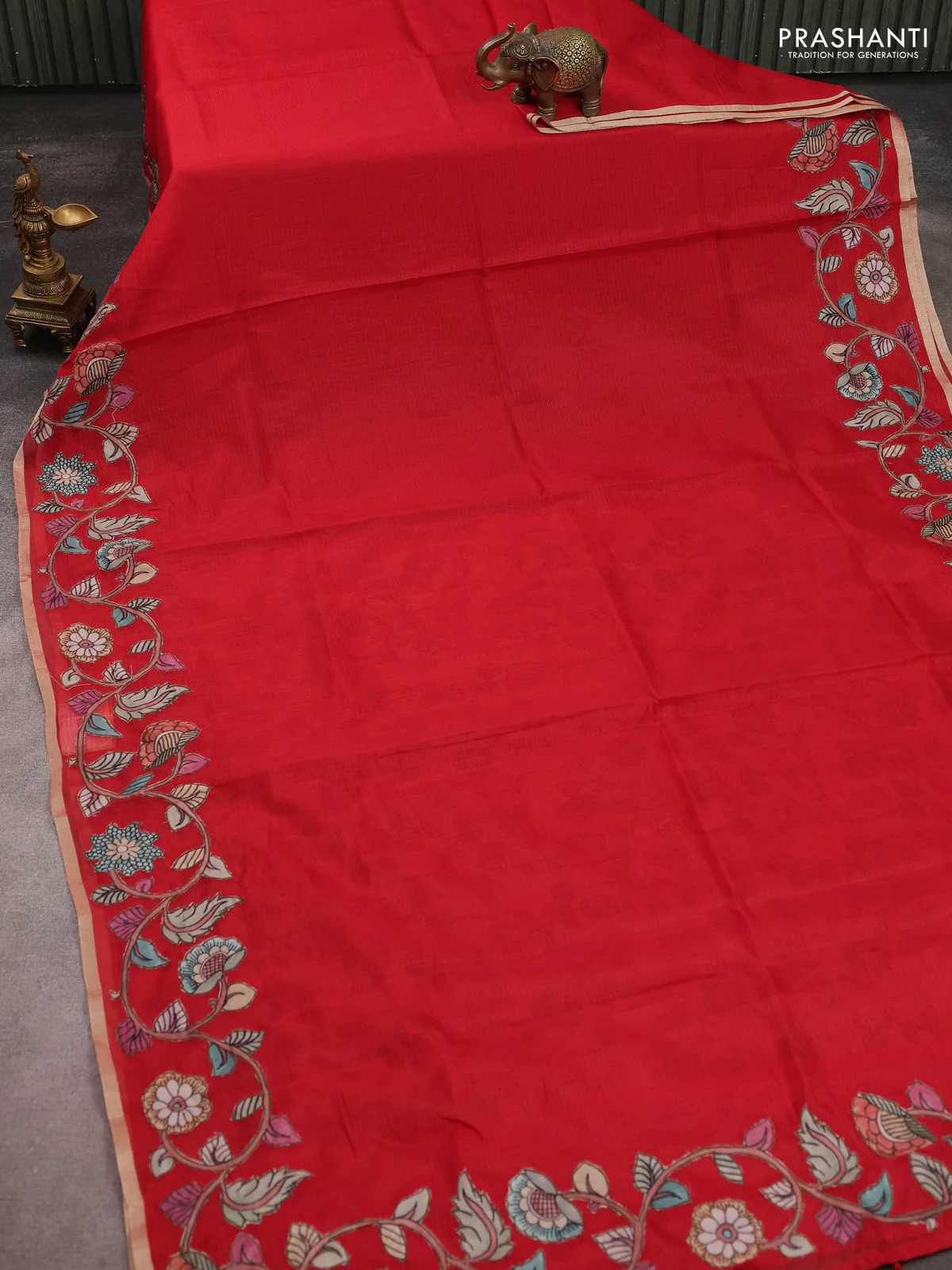 Kota saree red with kalamkari applique work - Image 2